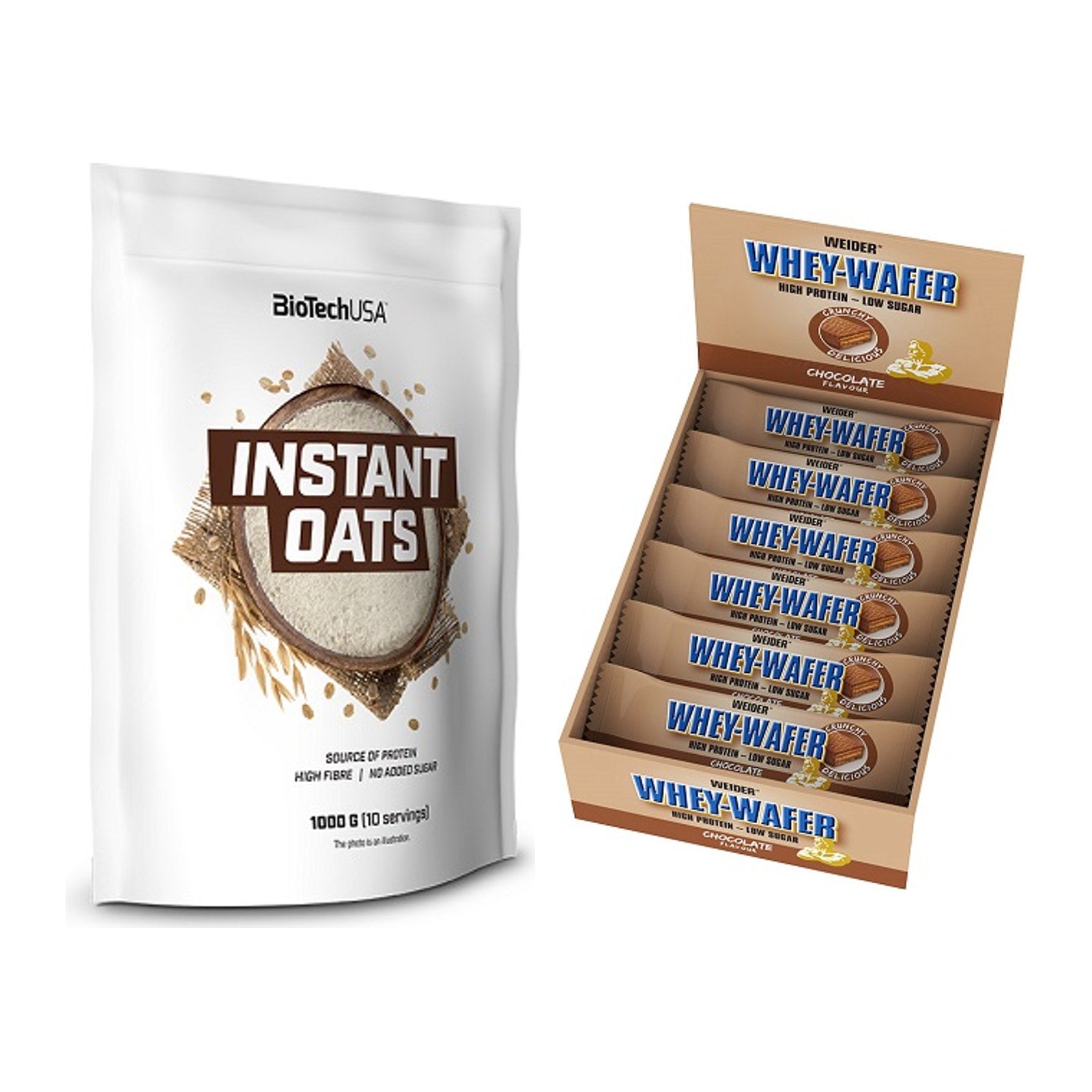 Protein-Frühstücks-Set: BioTech Instant Oats + Weider Whey Wafer – alle enthaltenen Artikel