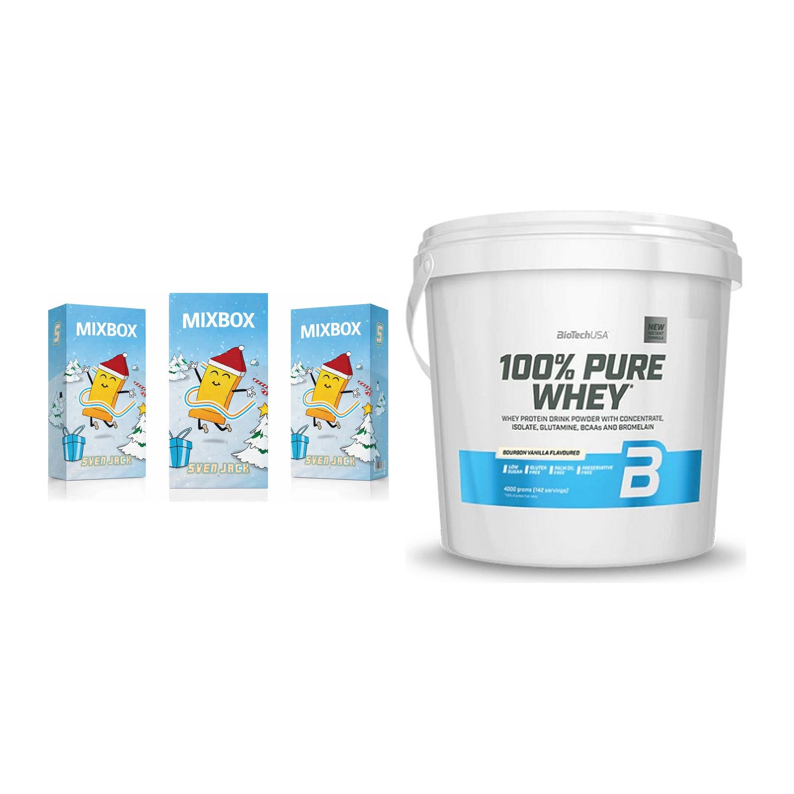 Protein-Frühstücks-Set: Sven Jack MIXBOX + BioTech 100% Pure – alle enthaltenen Artikel