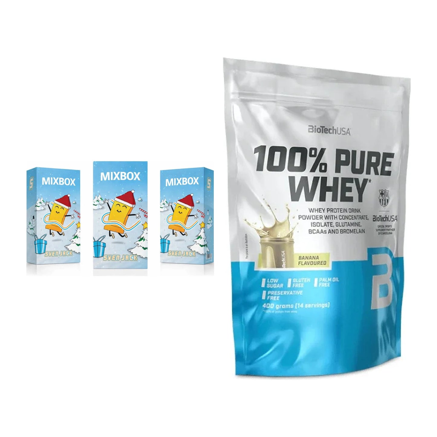 Protein-Frühstücks-Set: Sven Jack MIXBOX + BioTech 100% Pure – alle enthaltenen Artikel