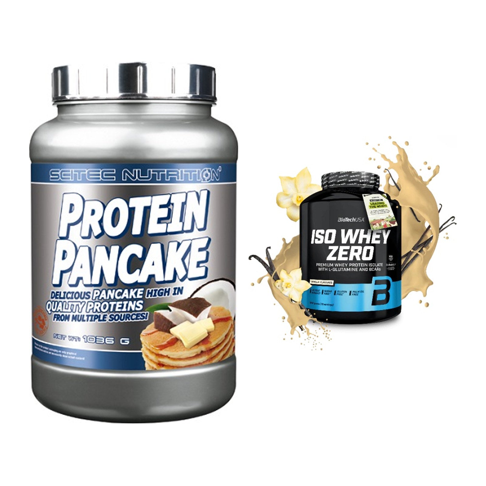 Protein-Frühstücks-Set: Scitec Protein Pancake + BioTech Iso Whey Zero – alle enthaltenen Artikel
