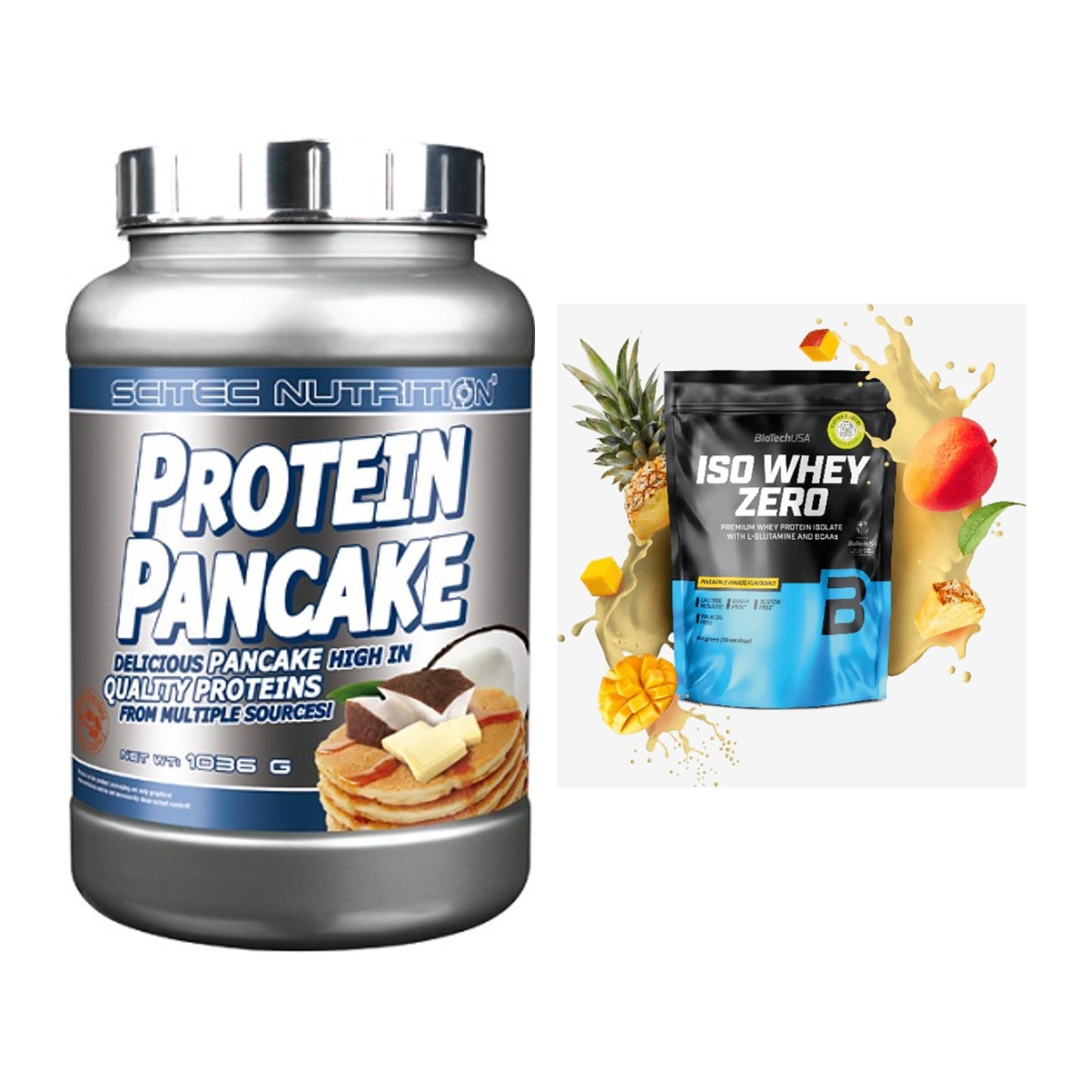 Protein-Frühstücks-Set: Scitec Protein Pancake + BioTech Iso Whey Zero – alle enthaltenen Artikel