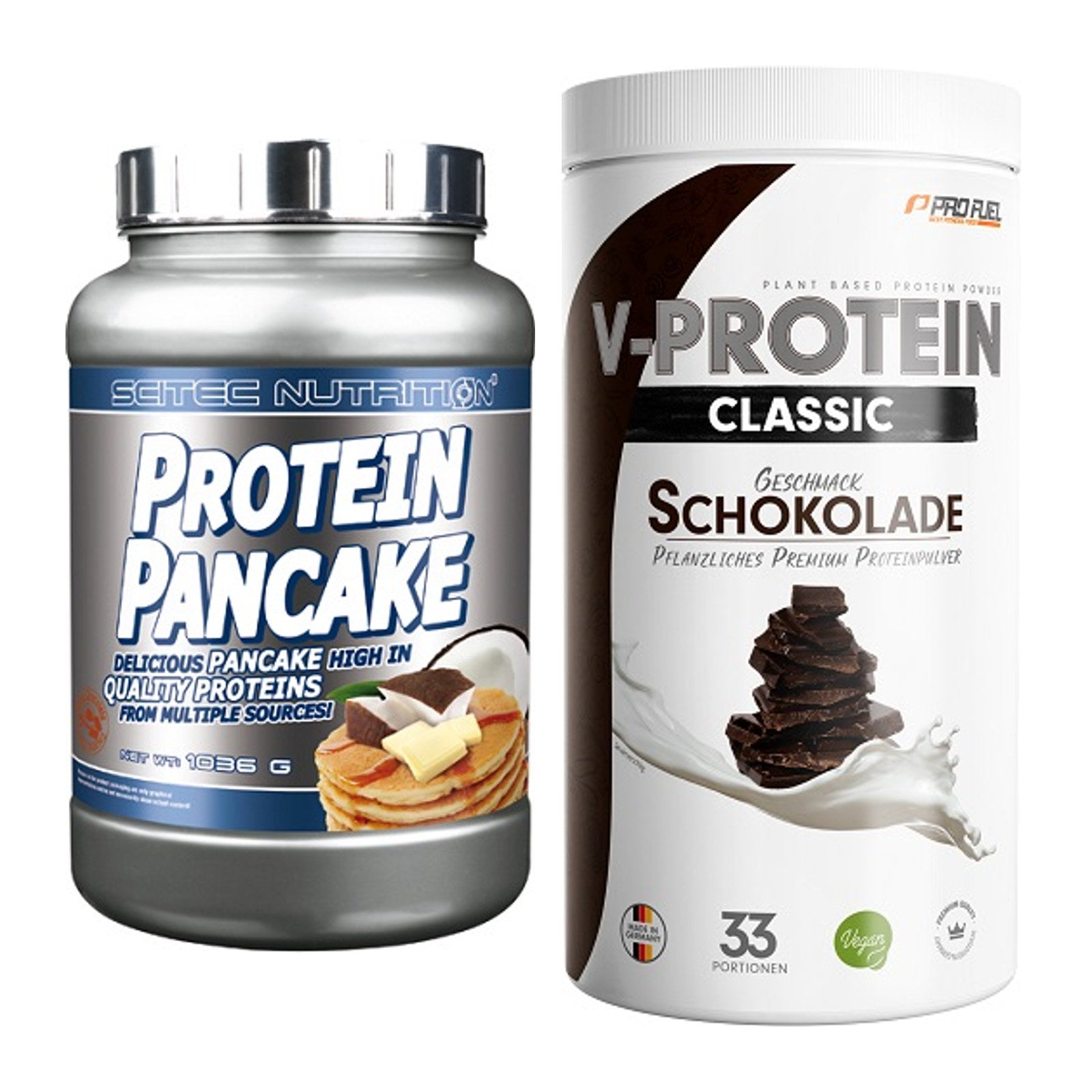 Protein-Frühstücks-Set: Scitec Protein Pancake + ProFuel VEGAN PROTEIN – alle enthaltenen Artikel