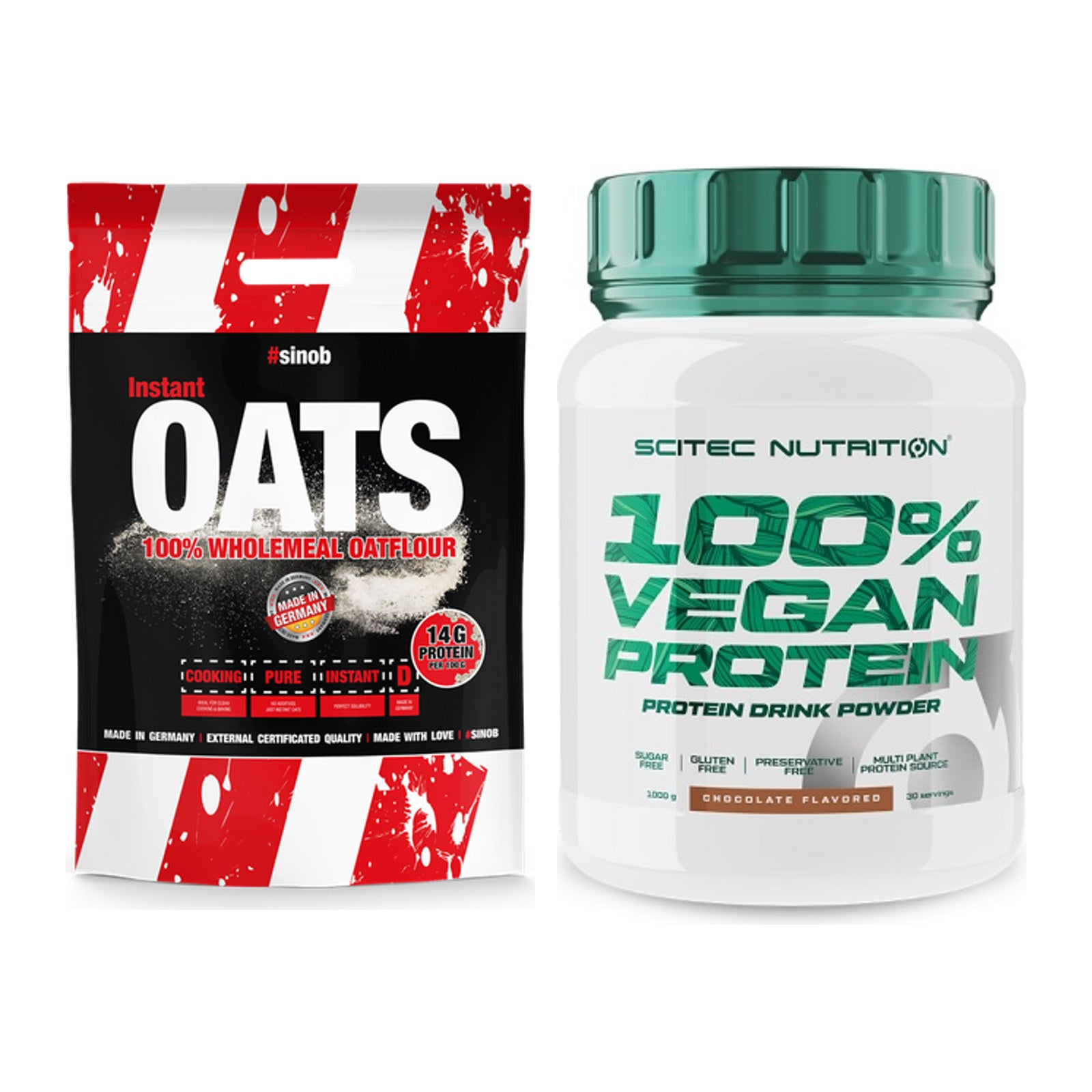 Protein-Frühstücks-Set: Sinob Instant Oats + Scitec 100% Vegan Protein – alle enthaltenen Artikel
