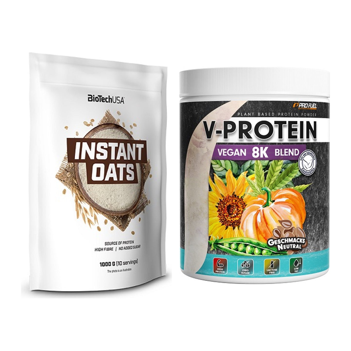 Protein-Frühstücks-Set: BioTech Instant Oats + ProFuel V-Protein – alle enthaltenen Artikel