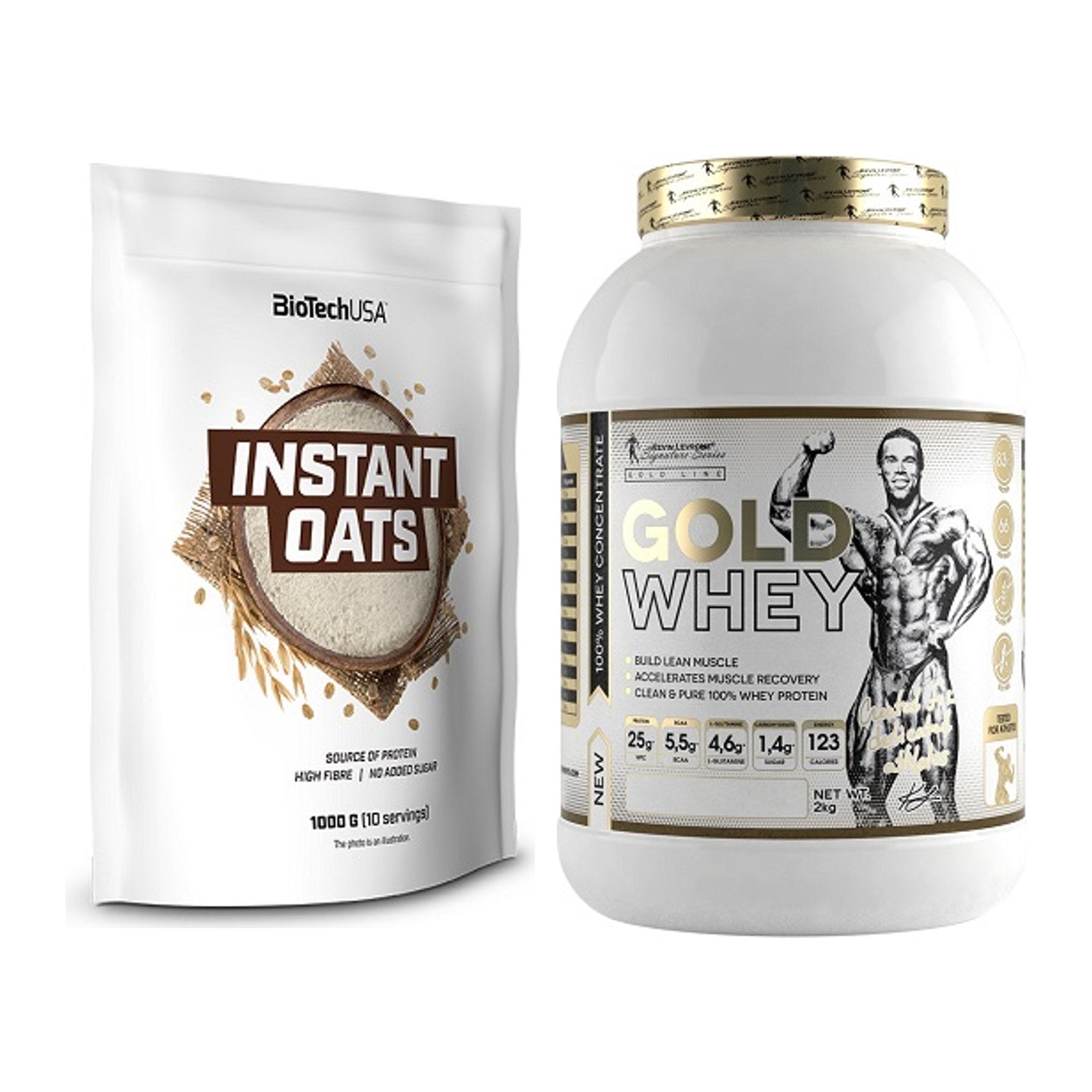 Protein-Frühstücks-Set: BioTech Instant Oats + Kevin Levrone Gold Whey – alle enthaltenen Artikel