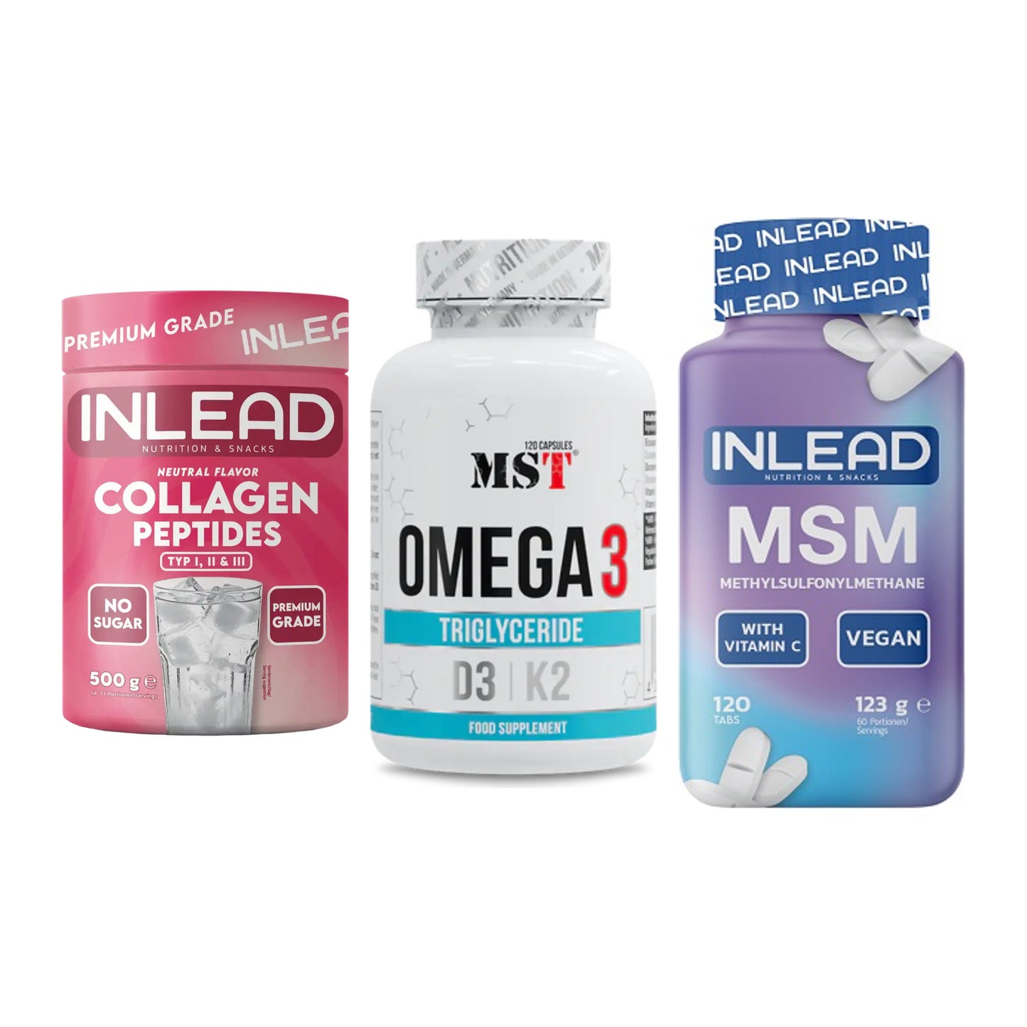 Gelenk-Set: INLEAD Collagen + MST Omega 3 500 + INLEAD MSM – alle enthaltenen Artikel