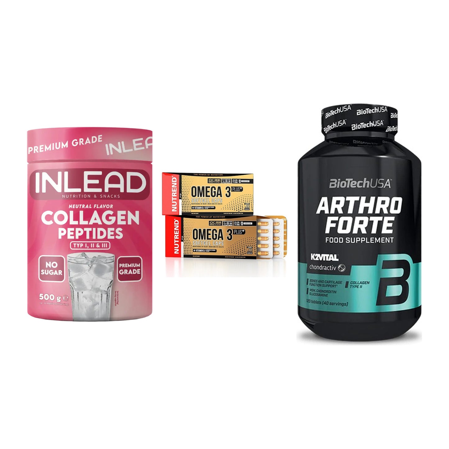 Gelenk-Set: INLEAD Collagen + Nutrend Omega 3 + BioTech Arthro – alle enthaltenen Artikel