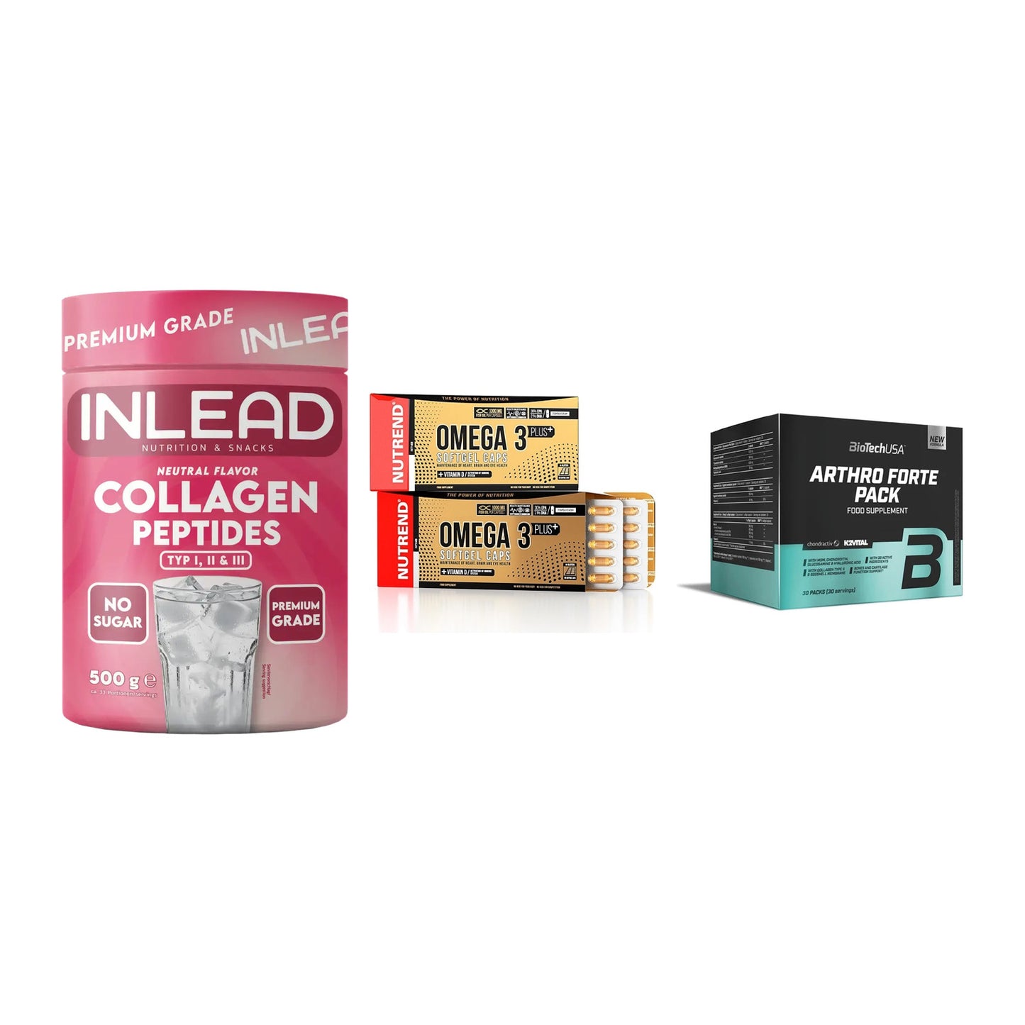 Gelenk-Set: INLEAD Collagen + Nutrend Omega 3 + BioTech Arthro – alle enthaltenen Artikel