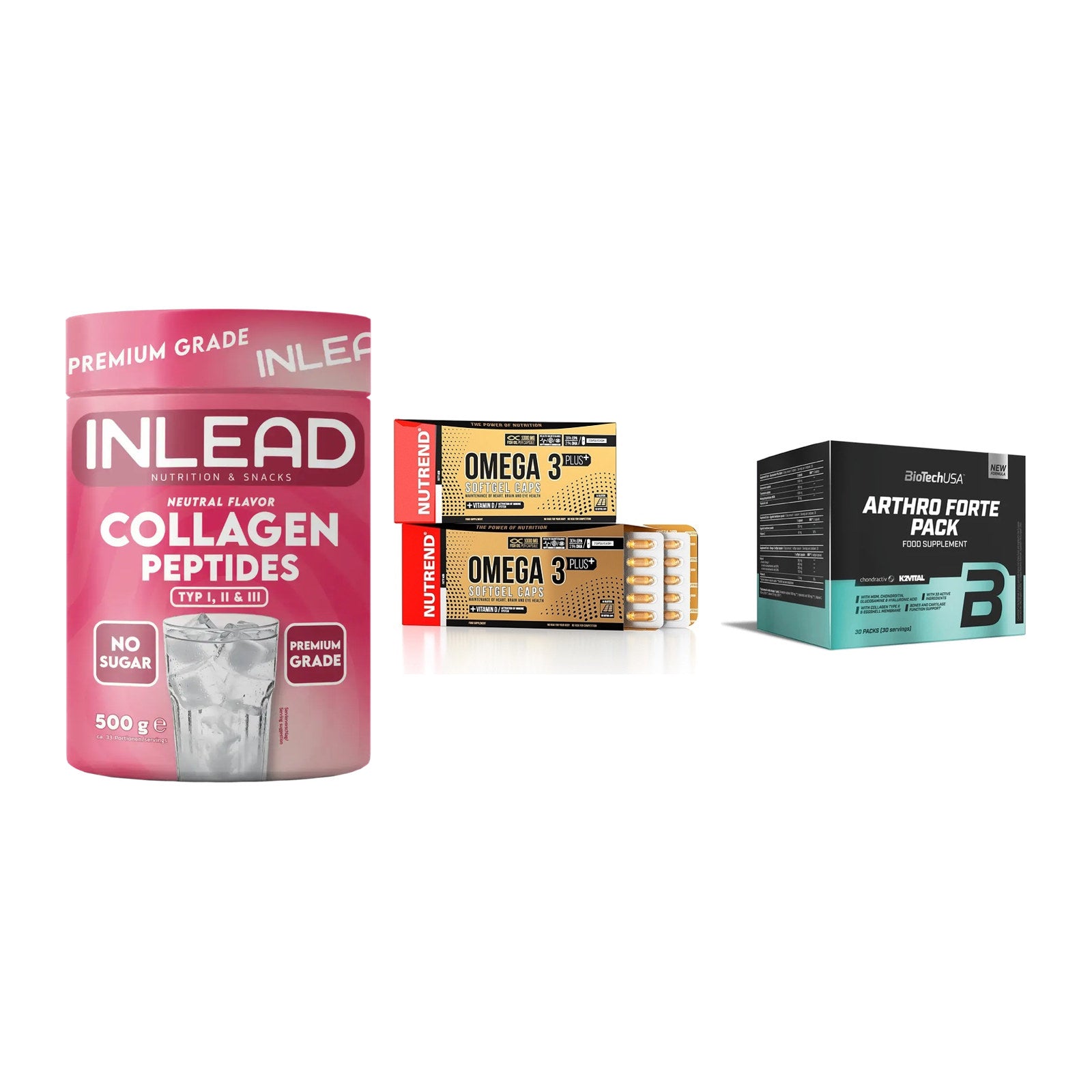 Gelenk-Set: INLEAD Collagen + Nutrend Omega 3 + BioTech Arthro – alle enthaltenen Artikel
