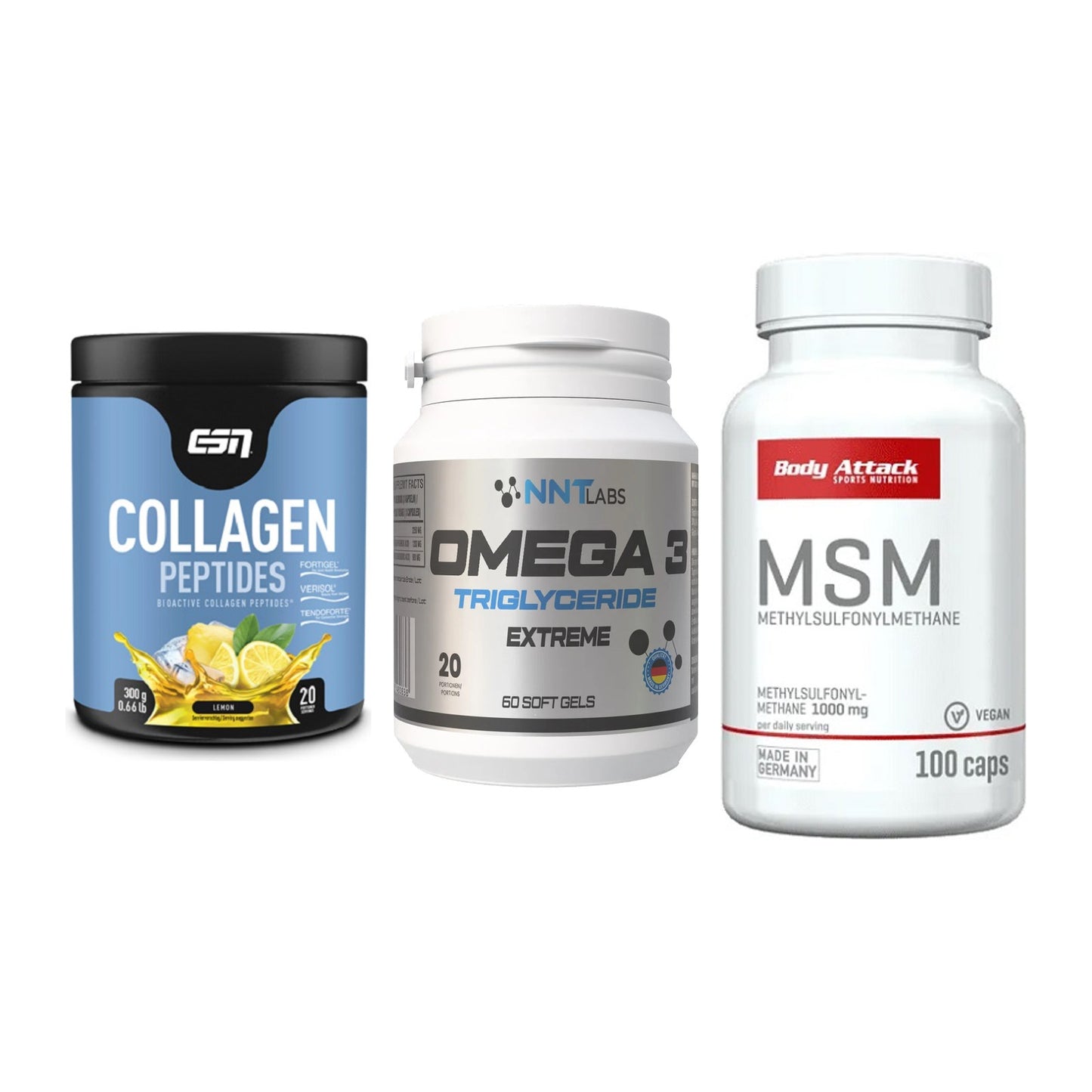 Gelenk-Set: ESN Collagen + NNT Omega 3 + Body Attack MSM – alle enthaltenen Artikel