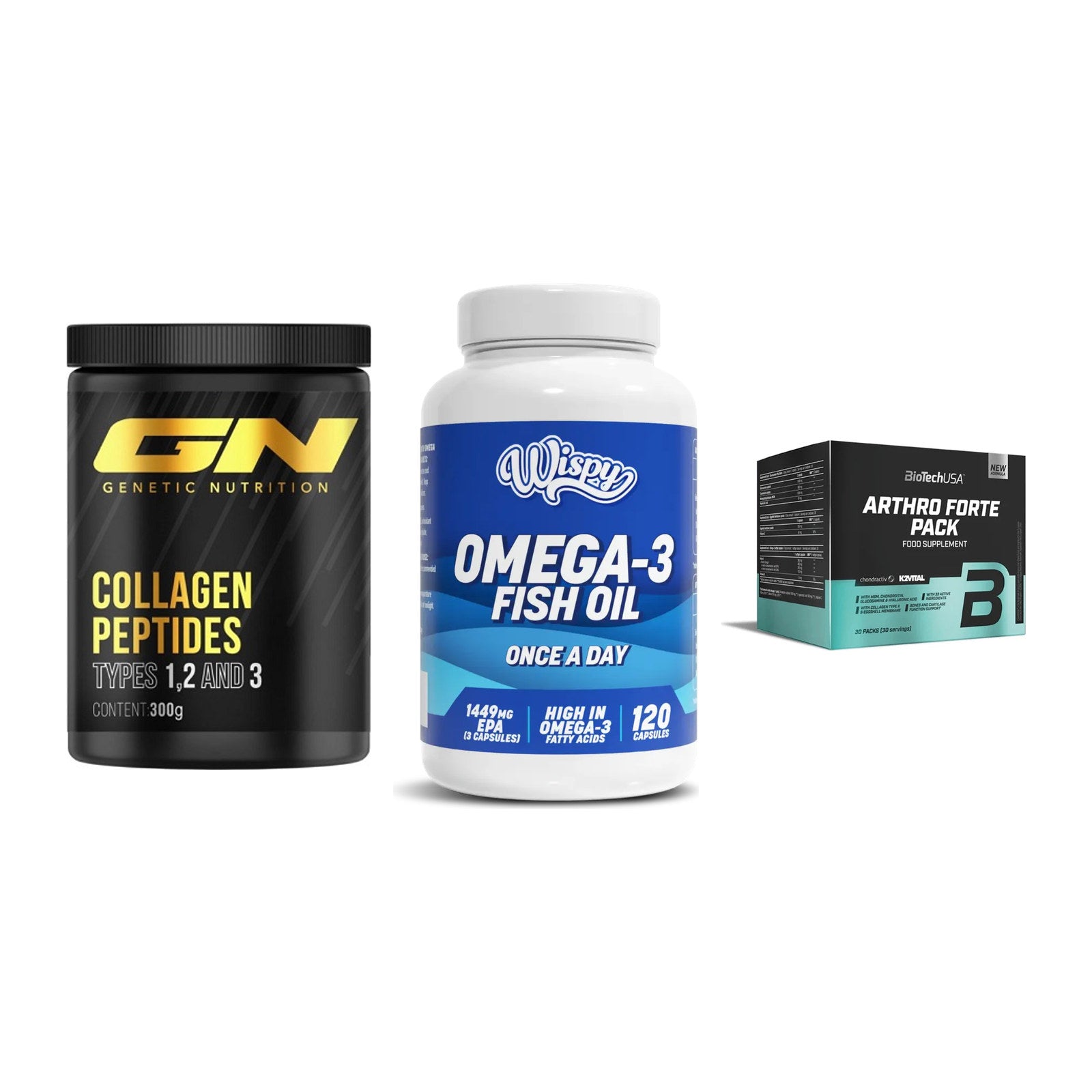 Gelenk-Set: GN Peptan + Wispy Omega 3 + BioTech Arthro – alle enthaltenen Artikel