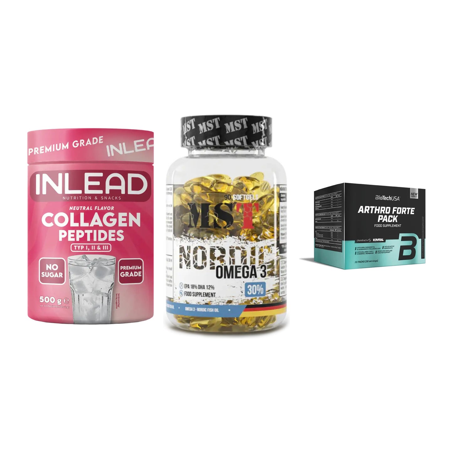 Gelenk-Set: INLEAD Collagen + MST Omega 3 + BioTech Arthro – alle enthaltenen Artikel