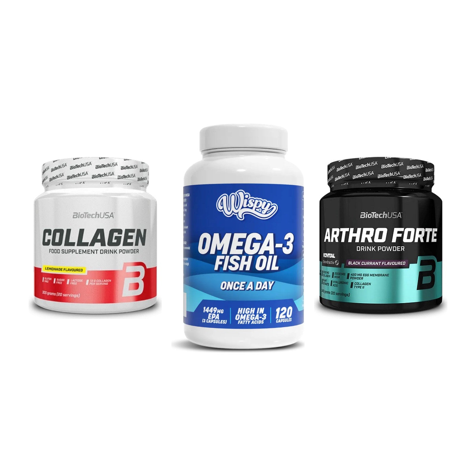 Gelenk-Set: BioTech Collagen + Wispy Omega 3 + BioTech Arthro – alle enthaltenen Artikel