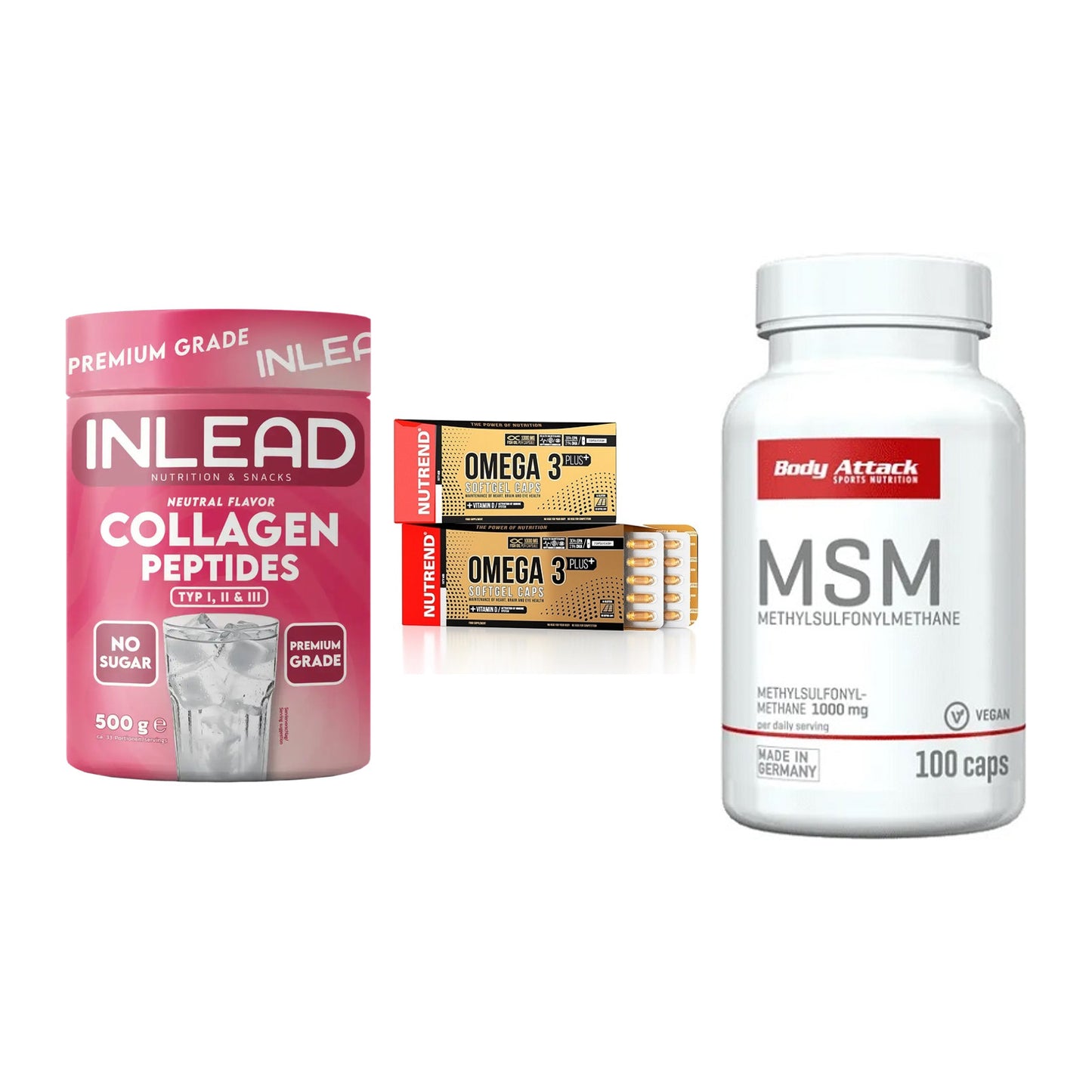 Gelenk-Set: INLEAD Collagen + Nutrend Omega 3 + Body Attack MSM – alle enthaltenen Artikel