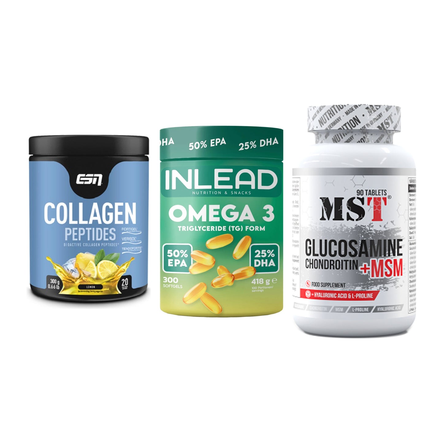 Gelenk-Set: ESN Collagen + INLEAD Omega-3 + MST Glucosamine – alle enthaltenen Artikel