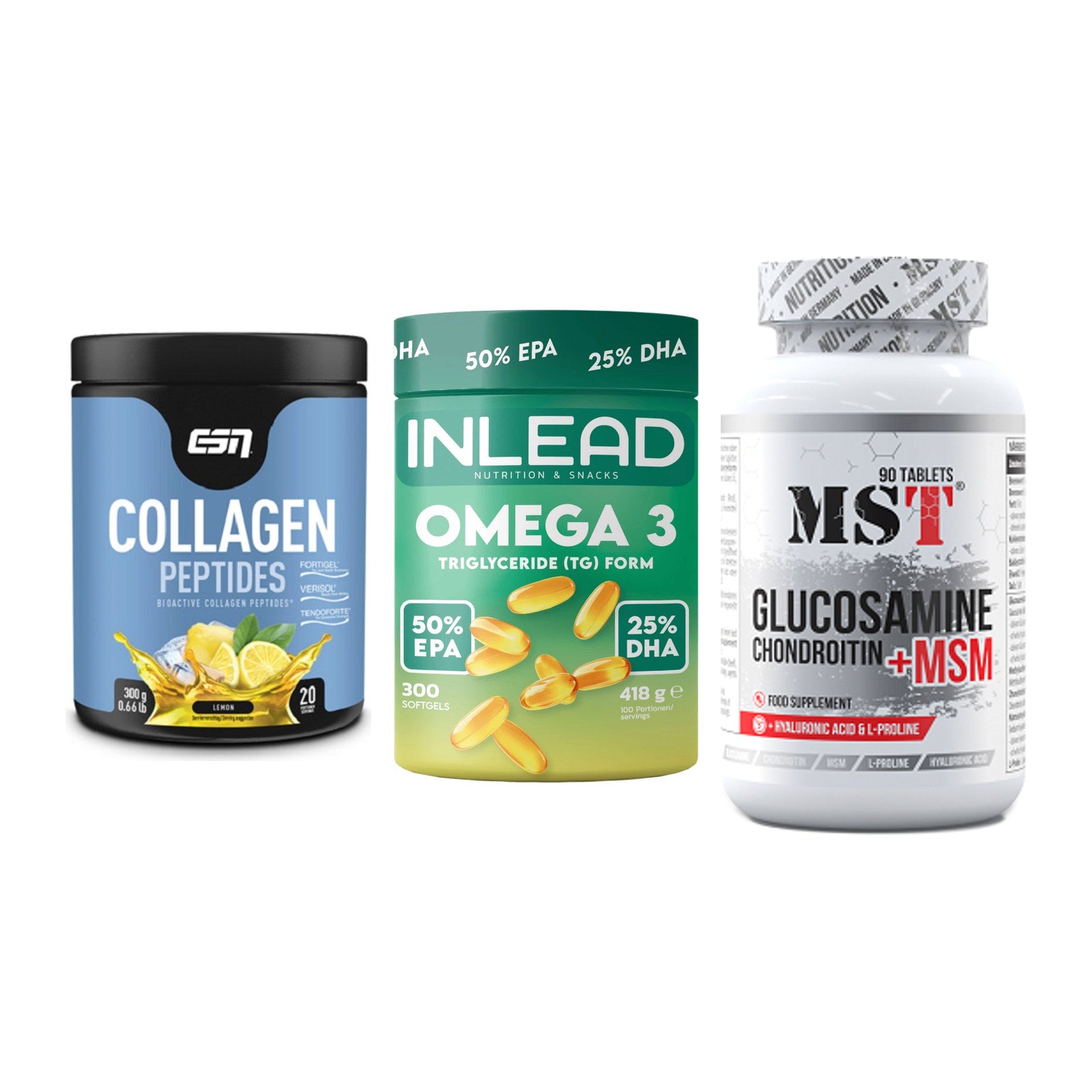 Gelenk-Set: ESN Collagen + INLEAD Omega-3 + MST Glucosamine – alle enthaltenen Artikel