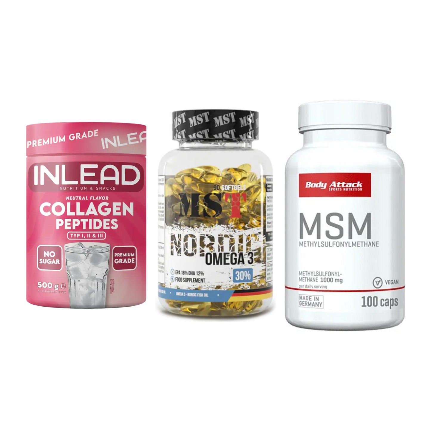 Gelenk-Set: INLEAD Collagen + MST Omega 3 + Body Attack MSM – alle enthaltenen Artikel