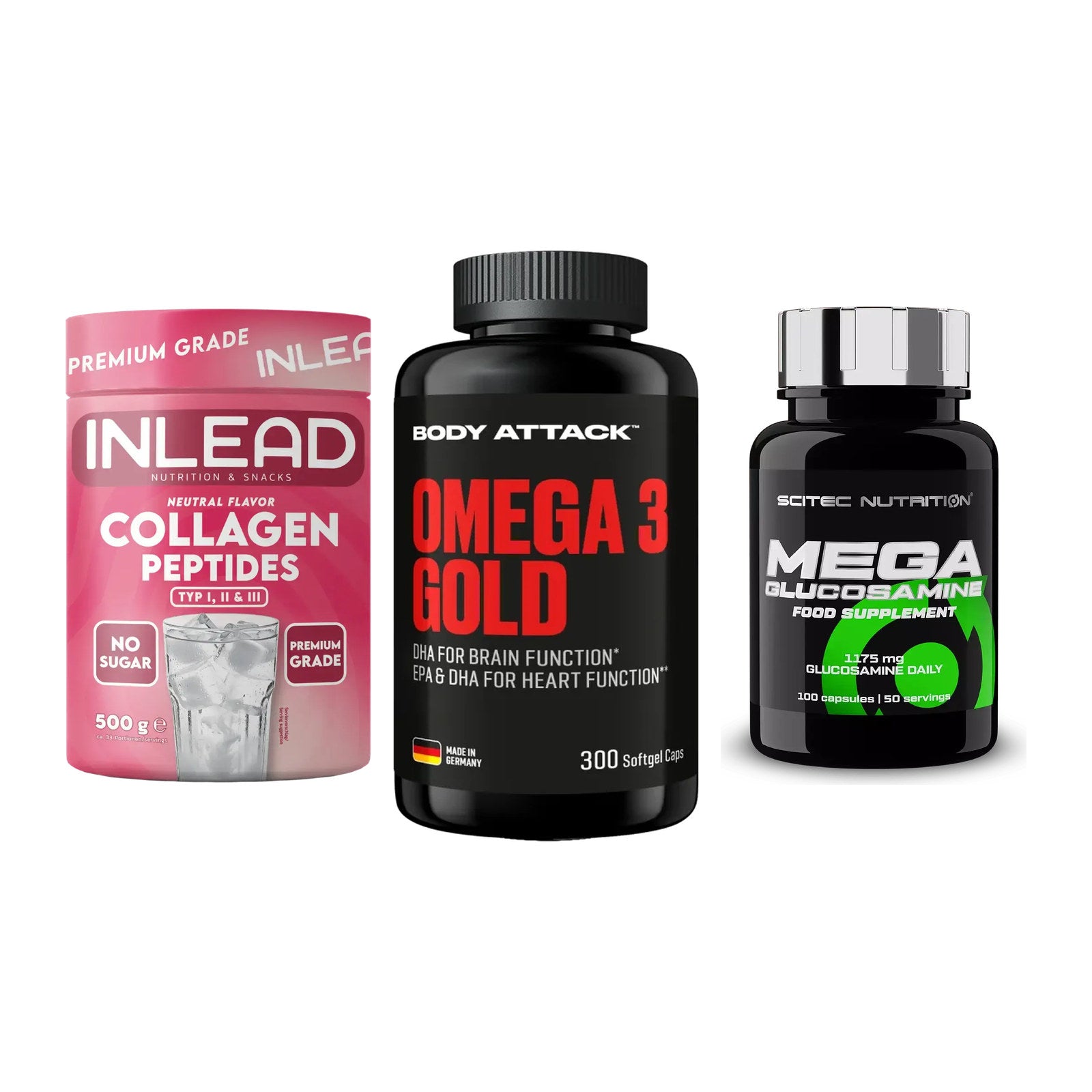 Gelenk-Set: INLEAD Collagen + Body Attack Omega + Scitec Mega – alle enthaltenen Artikel