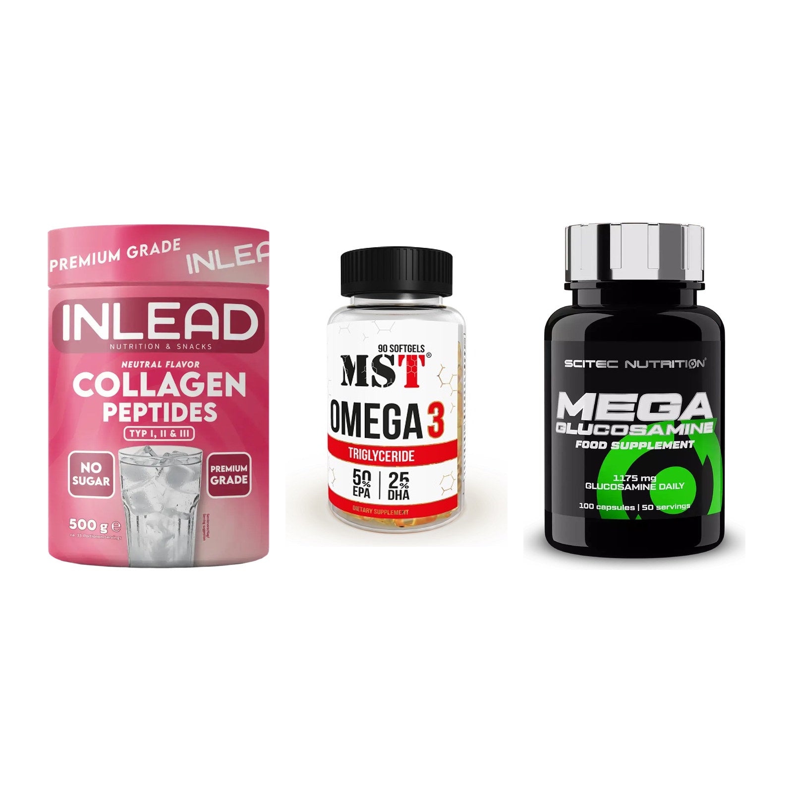 Gelenk-Set: INLEAD Collagen + MST Omega 3 + Scitec Mega – alle enthaltenen Artikel