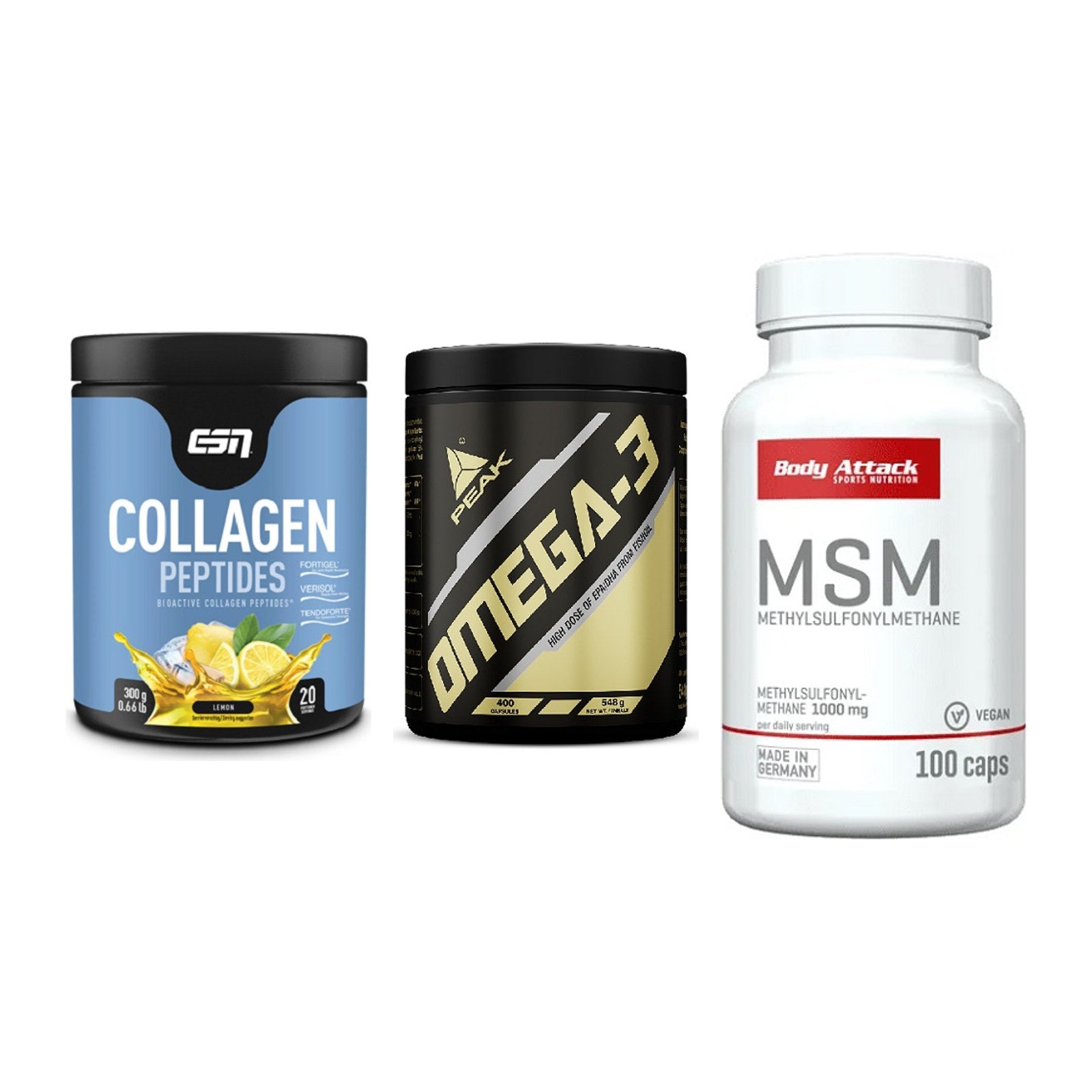Gelenk-Set: ESN Collagen Peptides + Peak Omega-3 + Body Attack MSM – alle enthaltenen Artikel