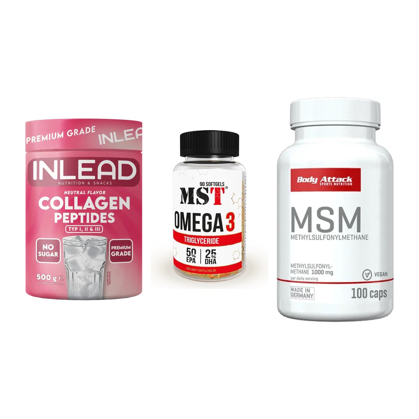 Gelenk-Set: INLEAD Collagen + MST Omega 3 + Body Attack MSM – alle enthaltenen Artikel