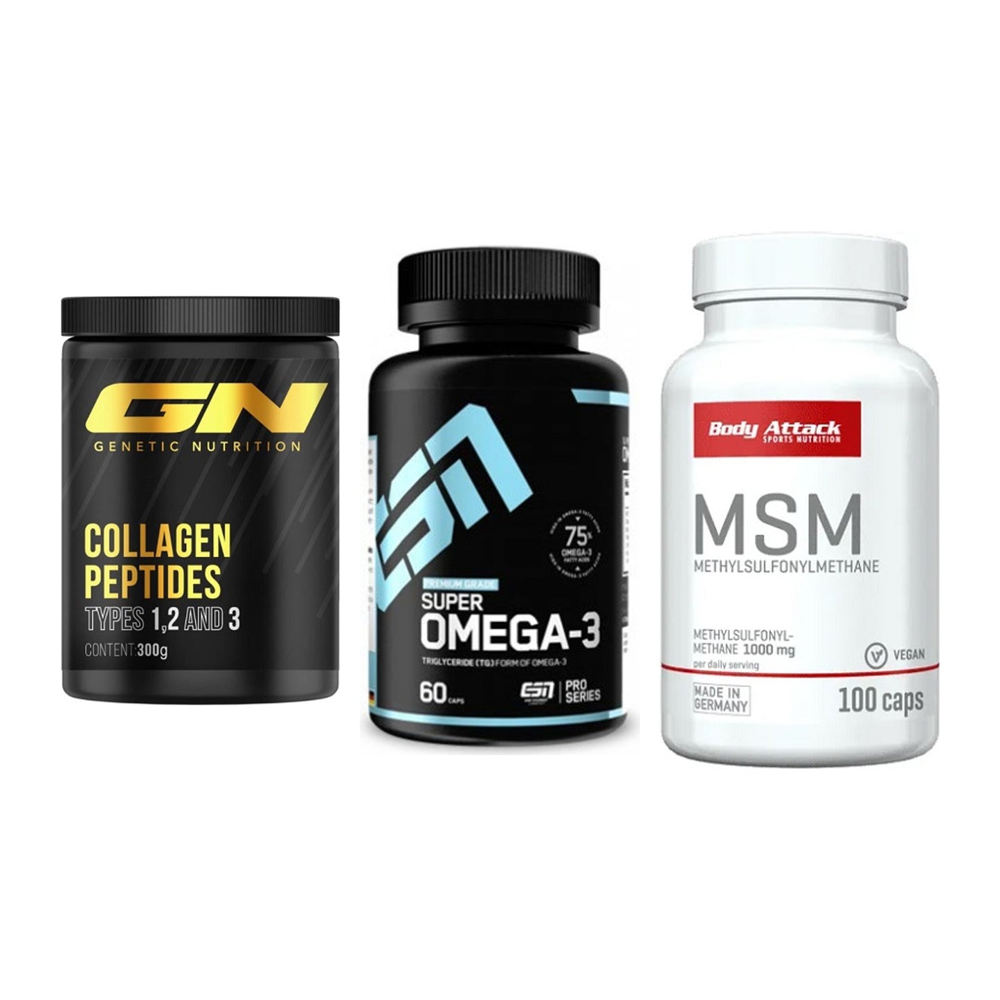 Gelenk-Set: GN Peptan + ESN Omega 3 + Body Attack MSM – alle enthaltenen Artikel