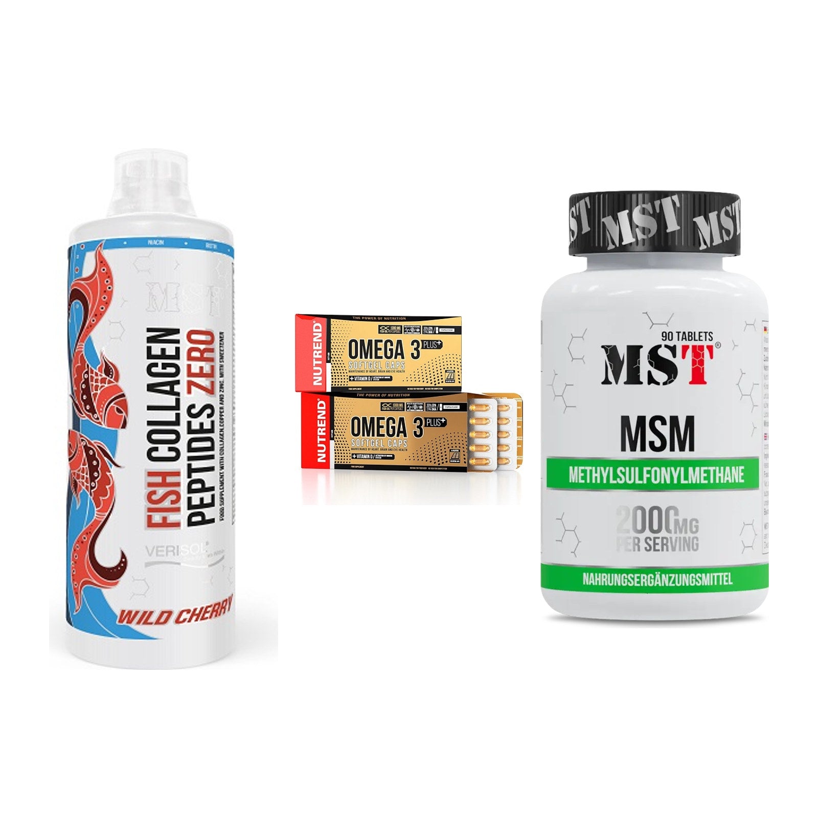 Gelenk-Set: MST Fish Collagen + Nutrend Omega 3 + MST MSM 2000 / – alle enthaltenen Artikel