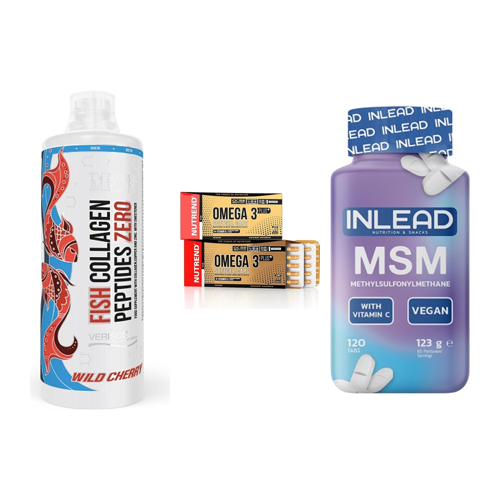 Gelenk-Set: MST Fish Collagen + Nutrend Omega 3 + INLEAD MSM – alle enthaltenen Artikel