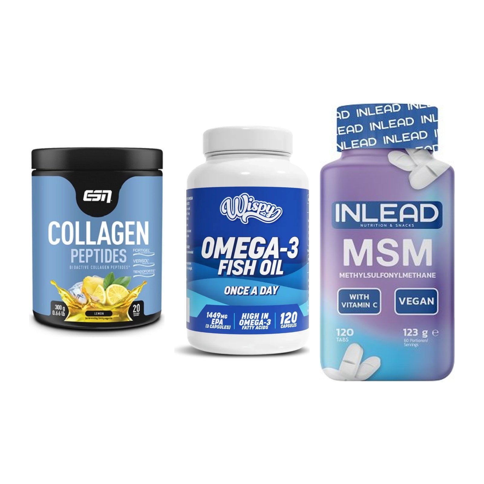 Gelenk-Set: ESN Collagen + Wispy Omega 3 + INLEAD MSM – alle enthaltenen Artikel