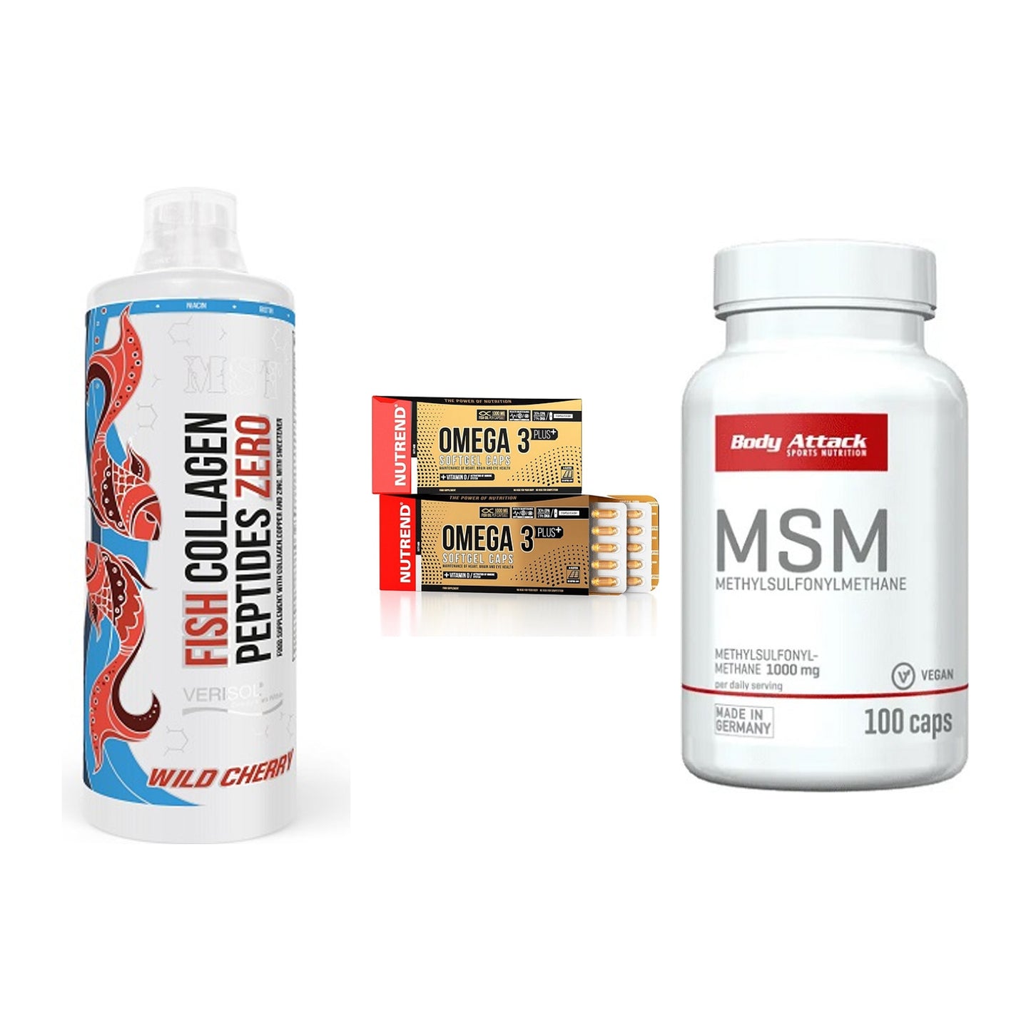 Gelenk-Set: MST Fish Collagen + Nutrend Omega 3 + Body Attack MSM – alle enthaltenen Artikel