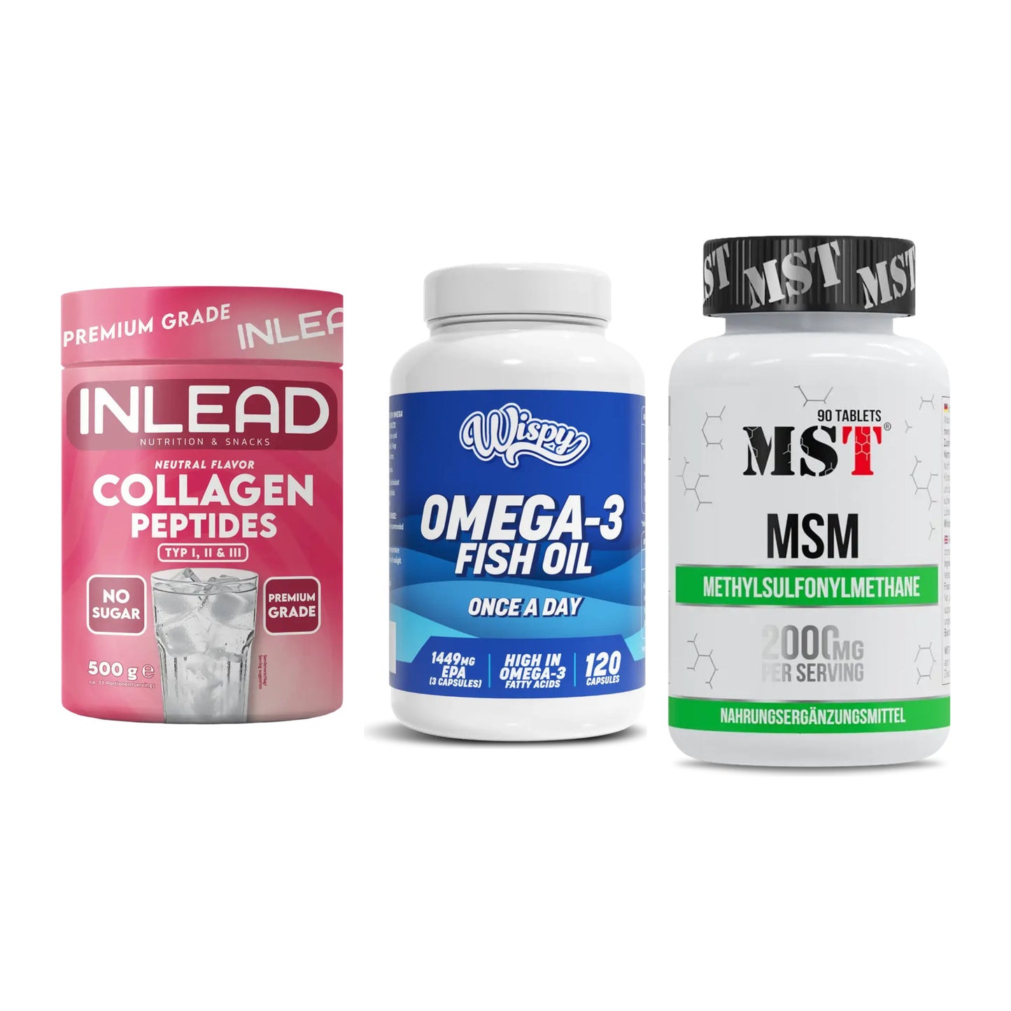 Gelenk-Set: INLEAD Collagen + Wispy Omega 3 + MST MSM 2000 / – alle enthaltenen Artikel