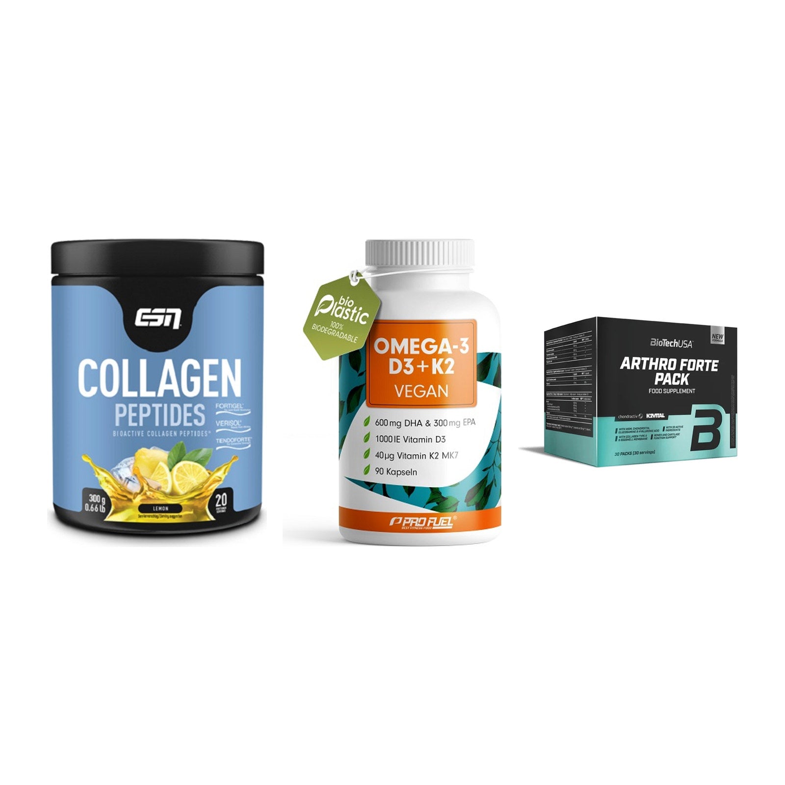 Gelenk-Set: ESN Collagen + ProFuel Omega 3 + BioTech Arthro – alle enthaltenen Artikel