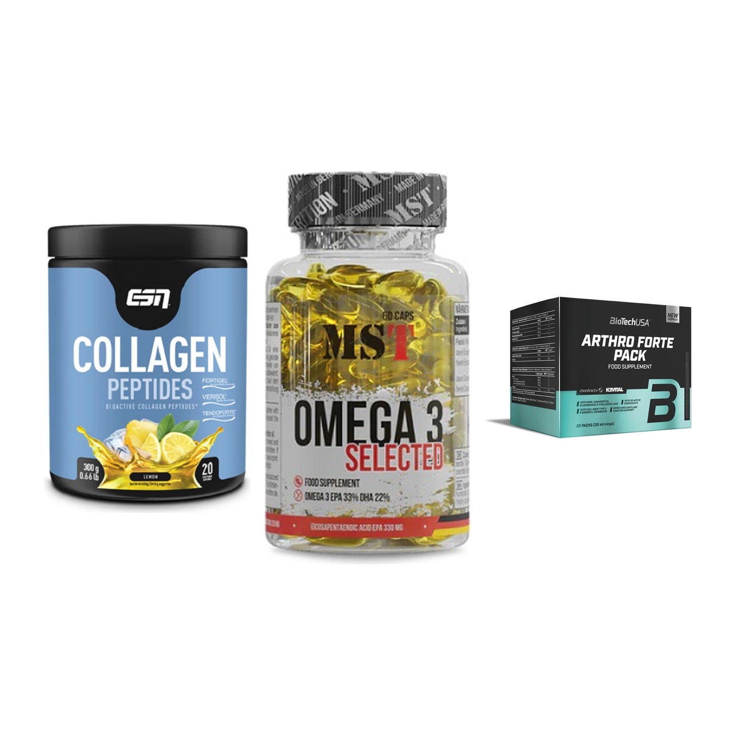 Gelenk-Set: ESN Collagen + MST Omega 3 + BioTech Arthro – alle enthaltenen Artikel