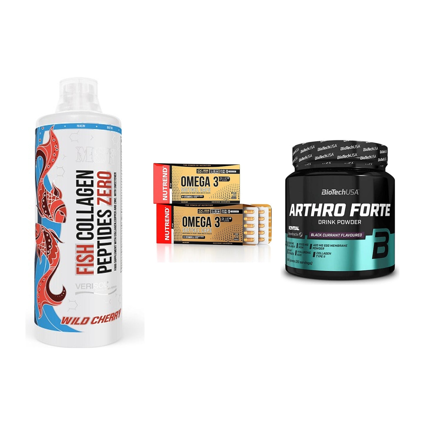 Gelenk-Set: MST Fish Collagen + Nutrend Omega 3 + BioTech Arthro – alle enthaltenen Artikel