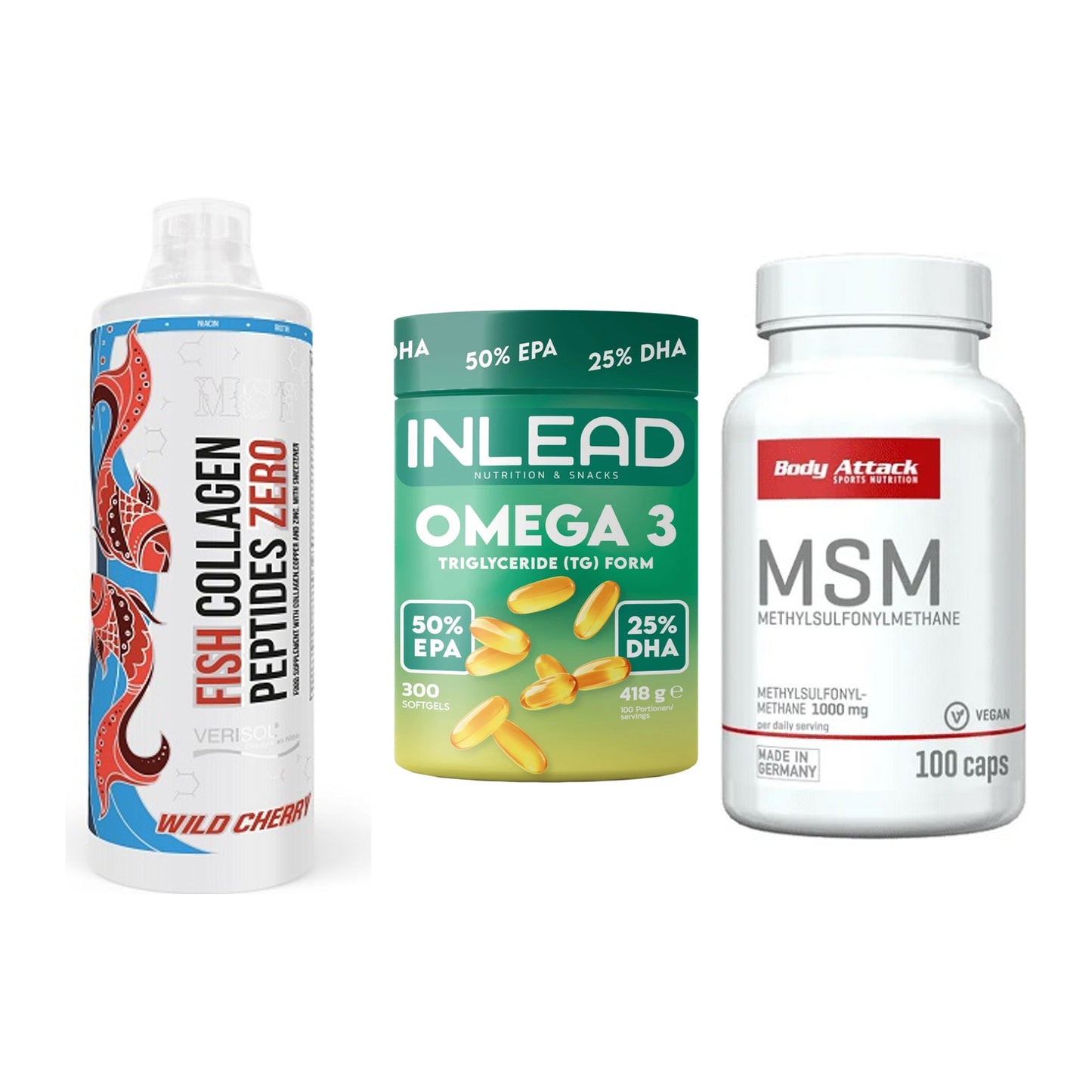 Gelenk-Set: MST Fish Collagen + INLEAD Omega-3 + Body Attack MSM – alle enthaltenen Artikel