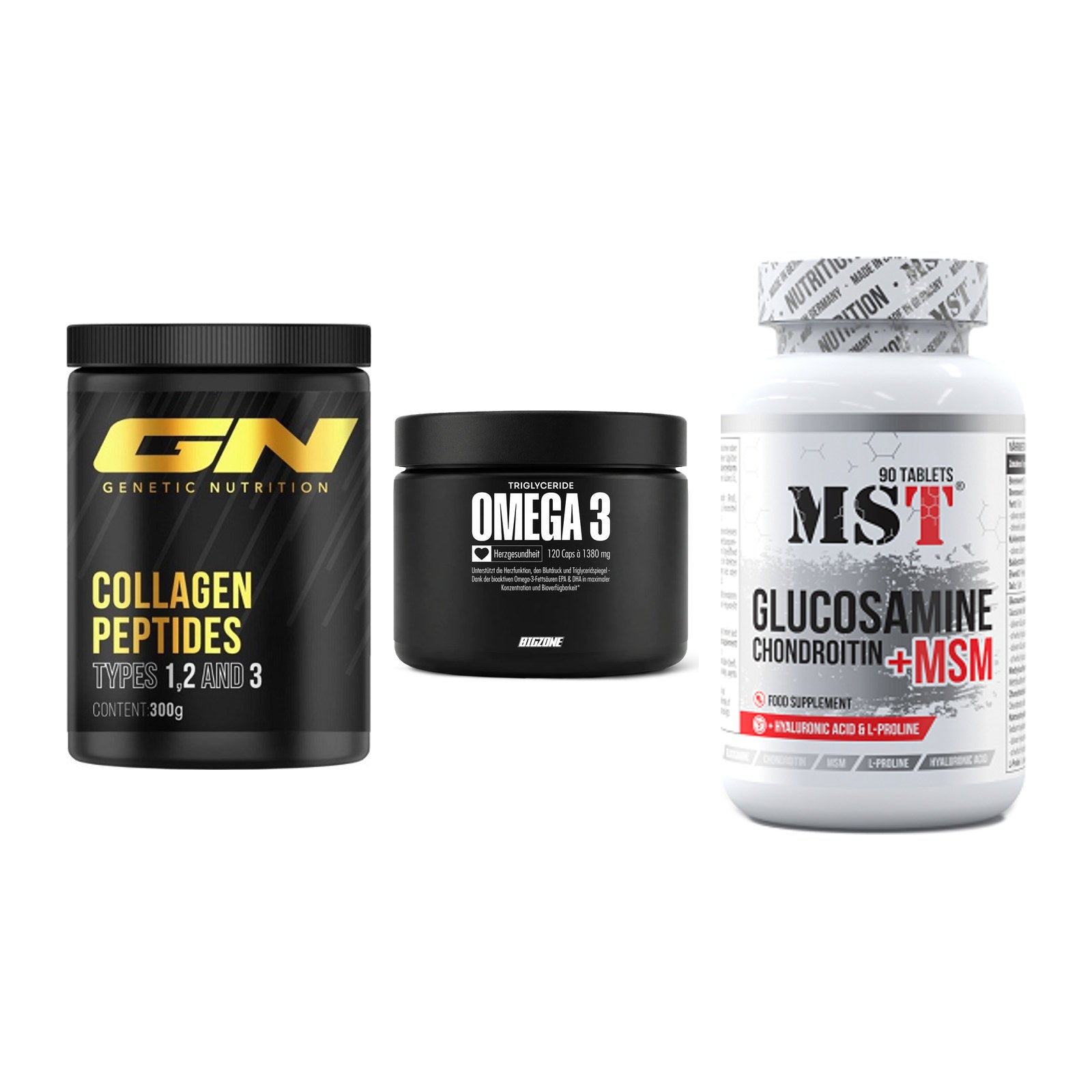 Gelenk-Set: GN Peptan + Big Zone Omega 3 + MST Glucosamine – alle enthaltenen Artikel