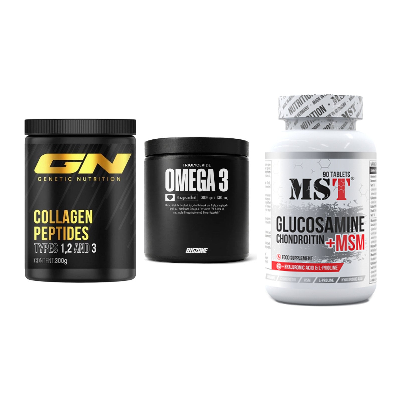 Gelenk-Set: GN Peptan + Big Zone Omega 3 + MST Glucosamine – alle enthaltenen Artikel