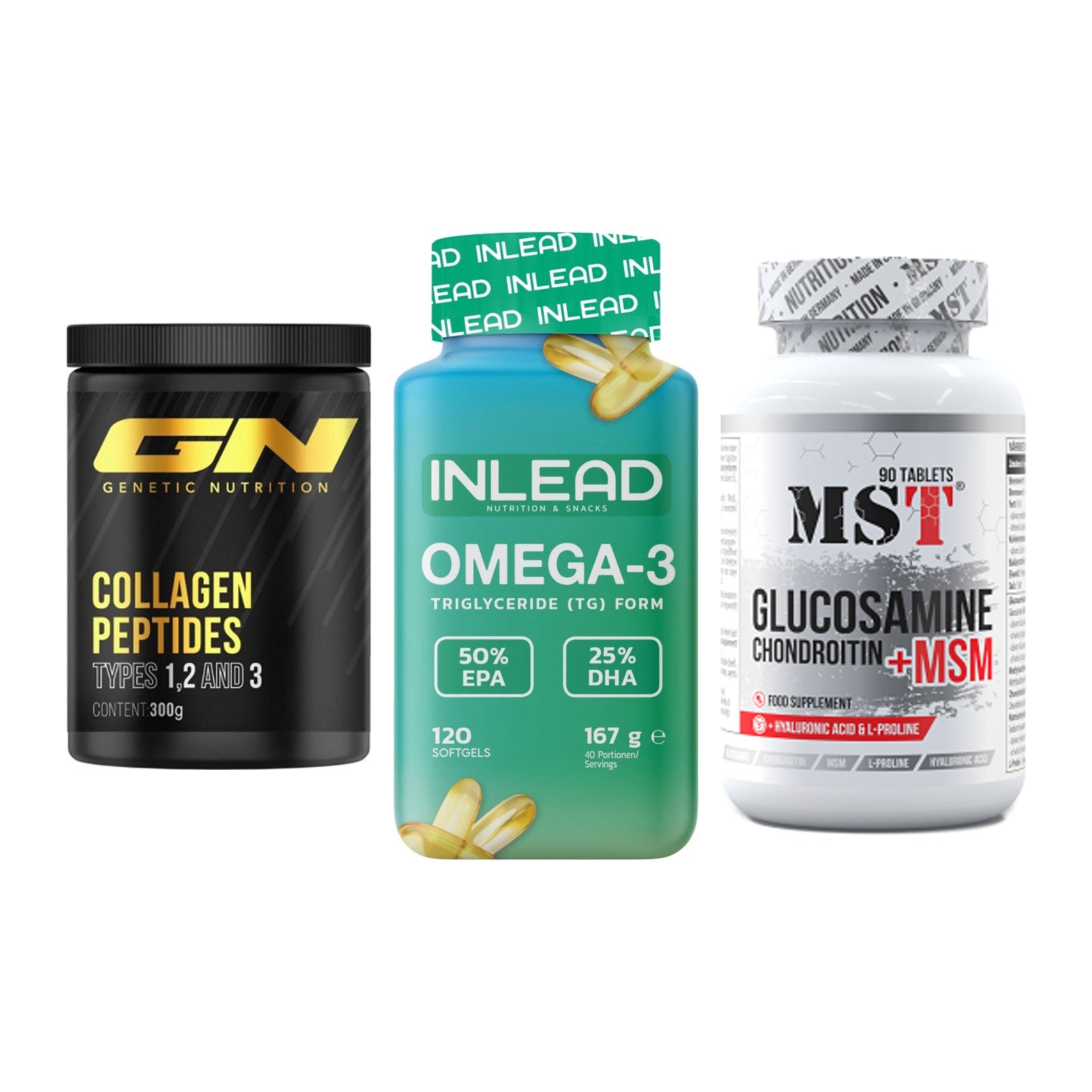Gelenk-Set: GN Peptan + INLEAD Omega-3 + MST Glucosamine – alle enthaltenen Artikel