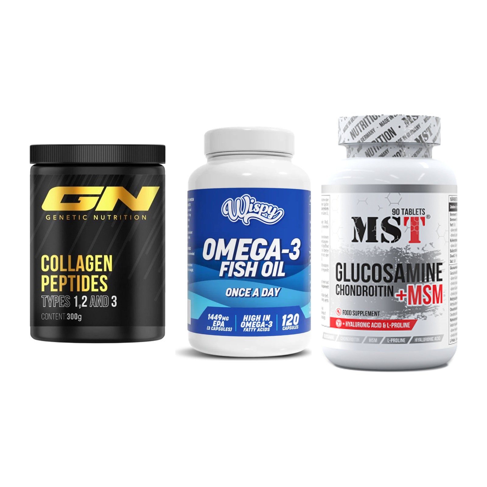 Gelenk-Set: GN Peptan + Wispy Omega 3 + MST Glucosamine – alle enthaltenen Artikel