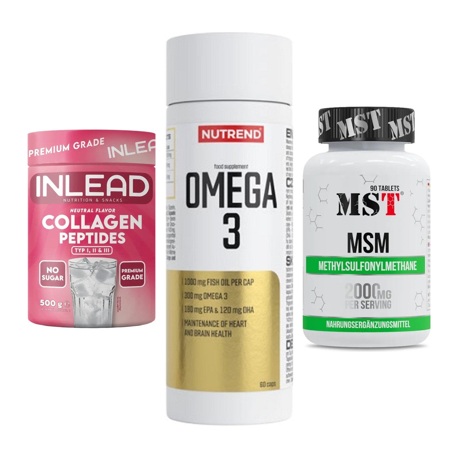 Gelenk-Set: INLEAD Collagen + Nutrend Omega 3 + MST MSM 2000 / – alle enthaltenen Artikel