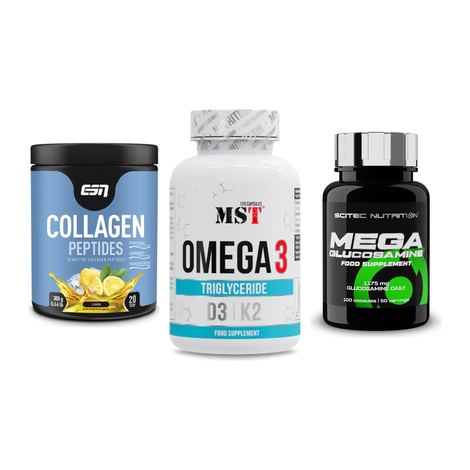 Gelenk-Set: ESN Collagen + MST Omega 3 500 + Scitec Mega – alle enthaltenen Artikel