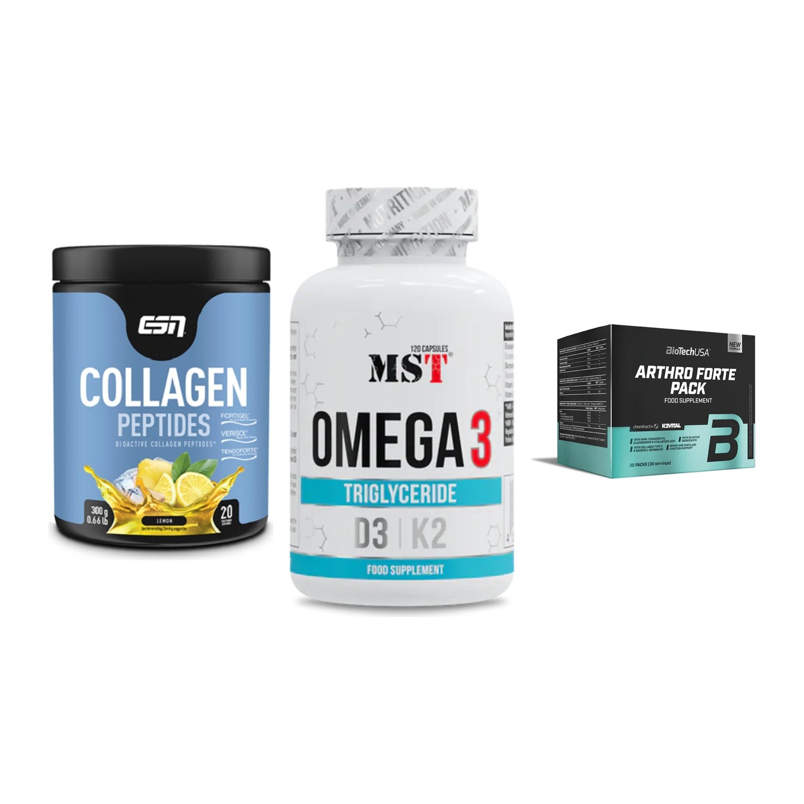 Gelenk-Set: ESN Collagen + MST Omega 3 500 + BioTech Arthro – alle enthaltenen Artikel