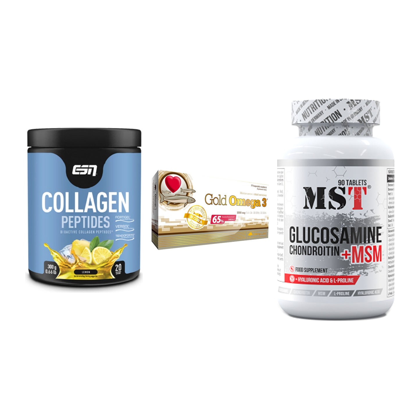 Gelenk-Set: ESN Collagen + Olimp Omega 3 + MST Glucosamine – alle enthaltenen Artikel