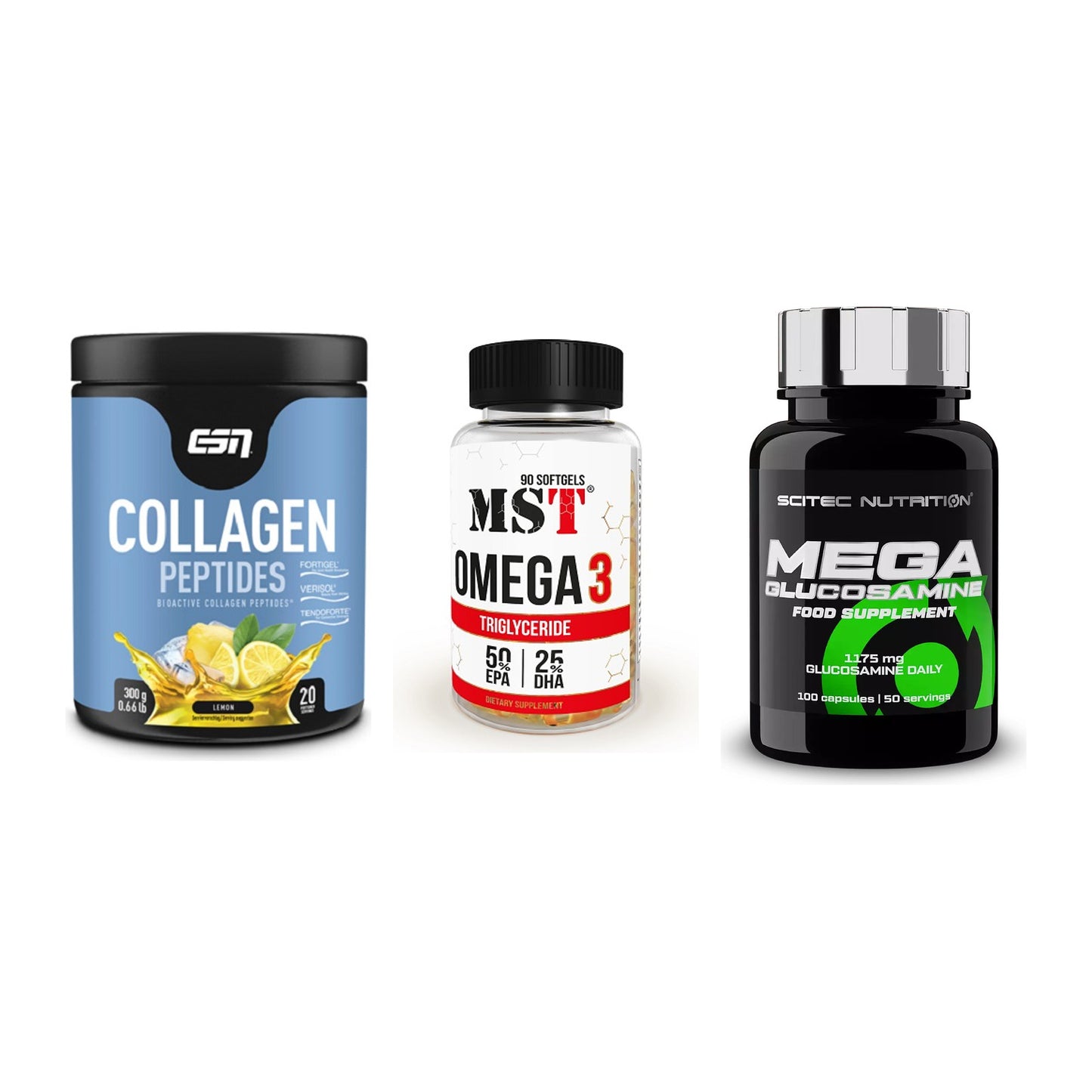 Gelenk-Set: ESN Collagen + MST Omega 3 + Scitec Mega – alle enthaltenen Artikel