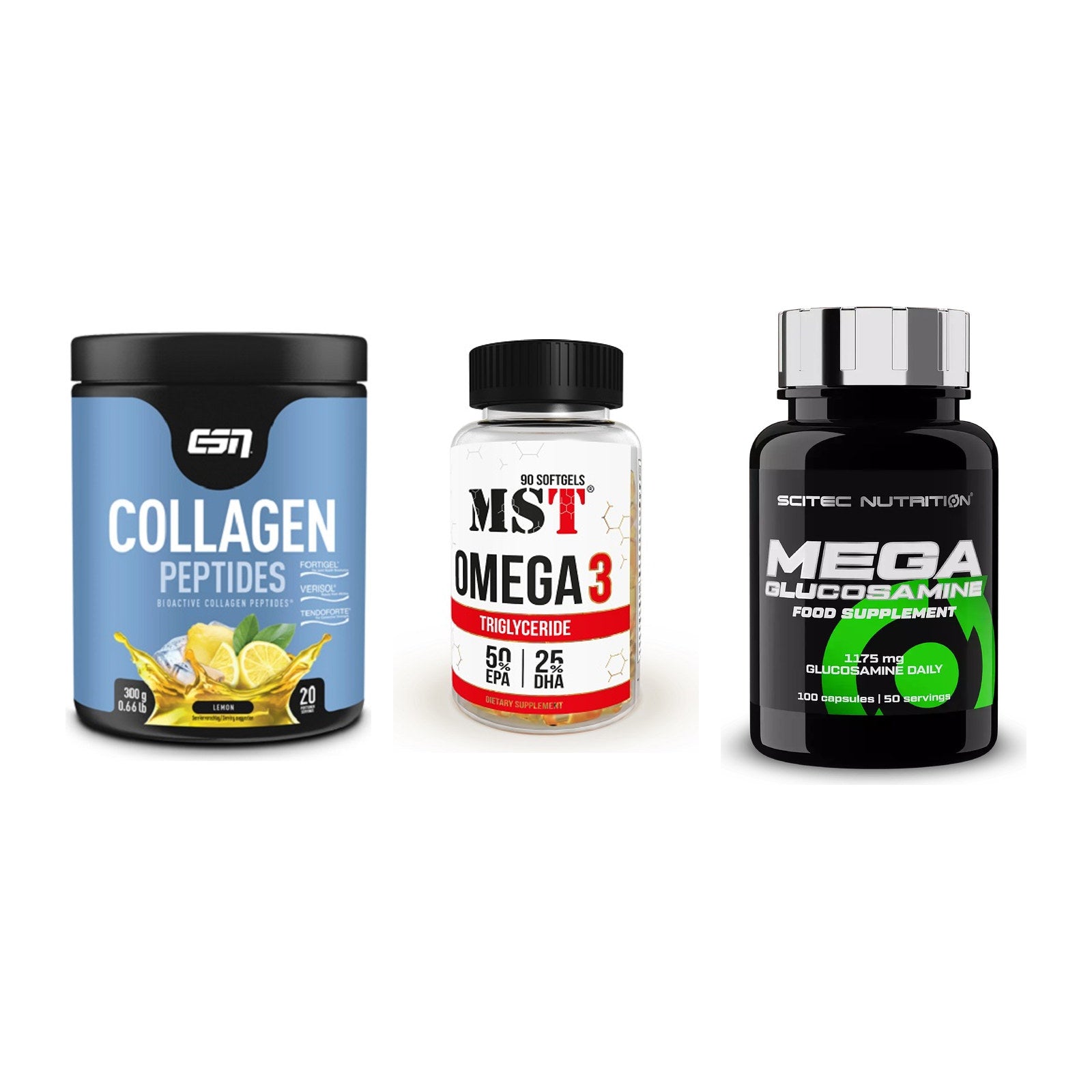 Gelenk-Set: ESN Collagen + MST Omega 3 + Scitec Mega – alle enthaltenen Artikel