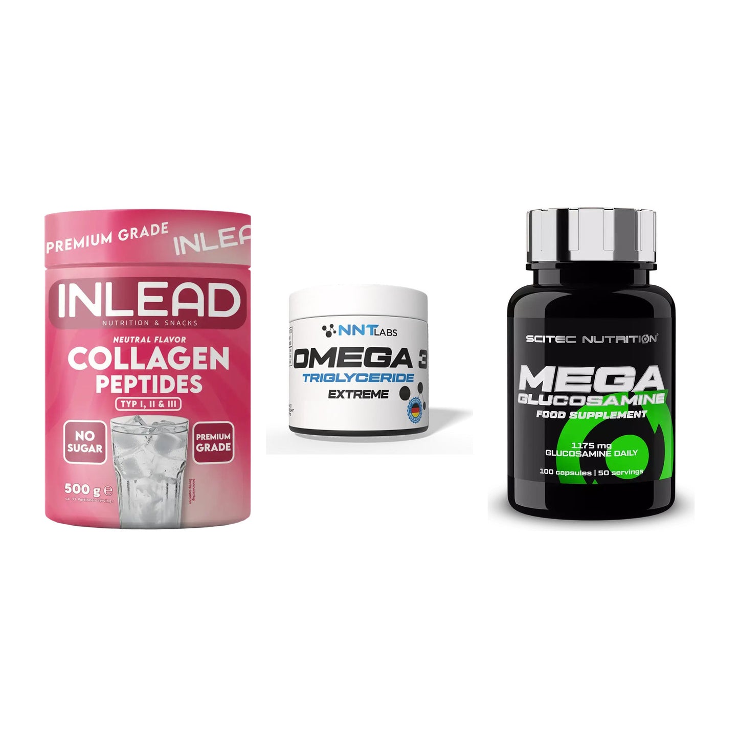 Gelenk-Set: INLEAD Collagen + NNT Omega 3 + Scitec Mega – alle enthaltenen Artikel