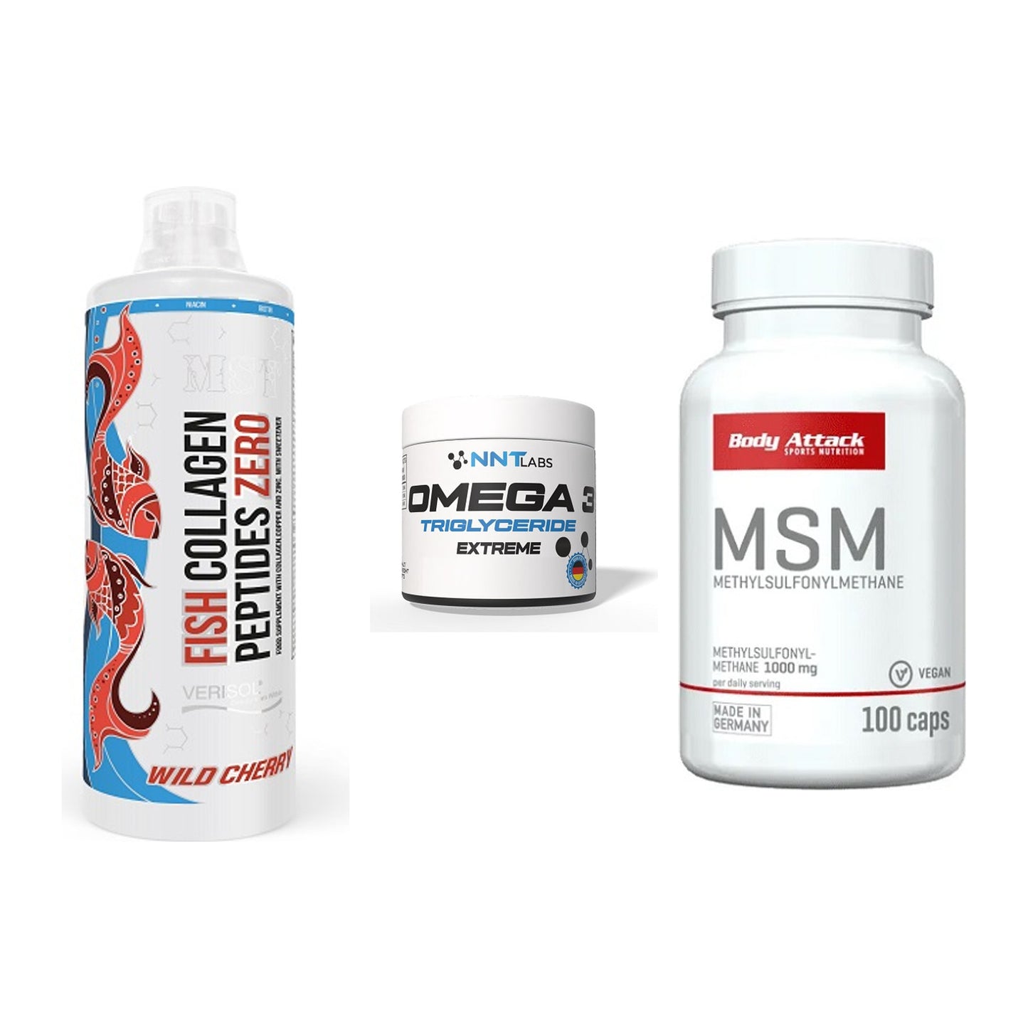 Gelenk-Set: MST Fish Collagen + NNT Omega 3 + Body Attack MSM – alle enthaltenen Artikel