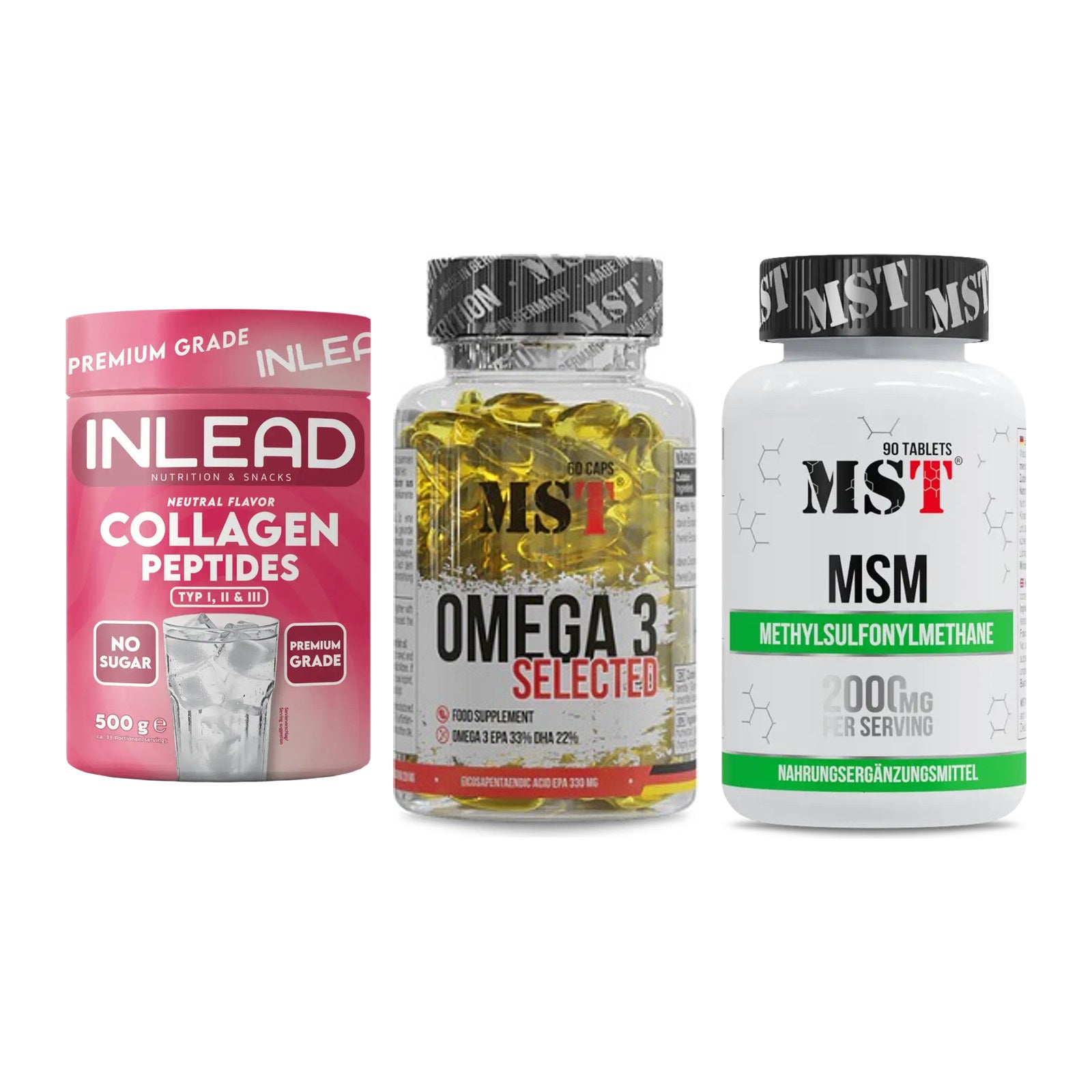 Gelenk-Set: INLEAD Collagen + MST Omega 3 + MST MSM 2000 / – alle enthaltenen Artikel