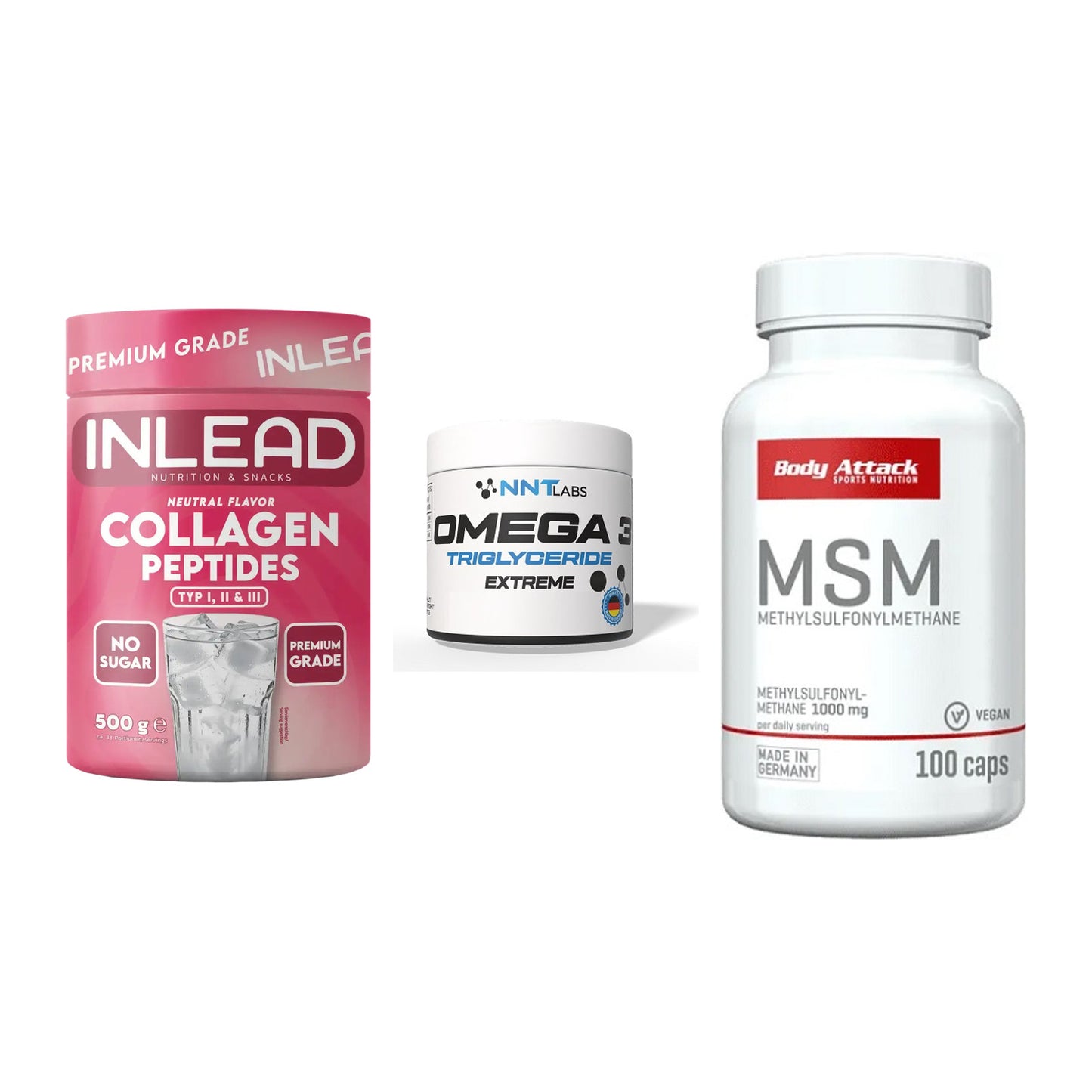 Gelenk-Set: INLEAD Collagen + NNT Omega 3 + Body Attack MSM – alle enthaltenen Artikel