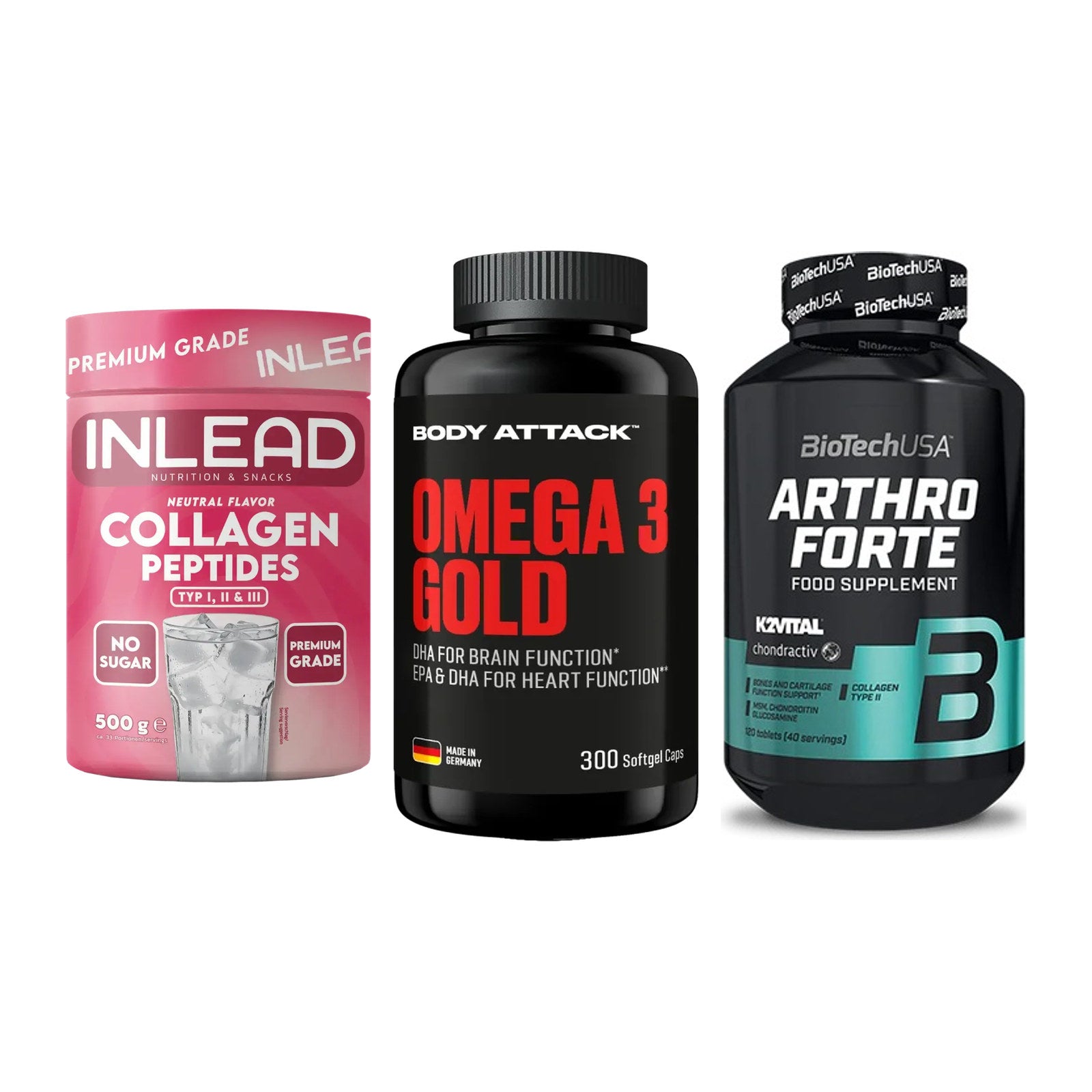 Gelenk-Set: INLEAD Collagen + Body Attack Omega + BioTech Arthro – alle enthaltenen Artikel